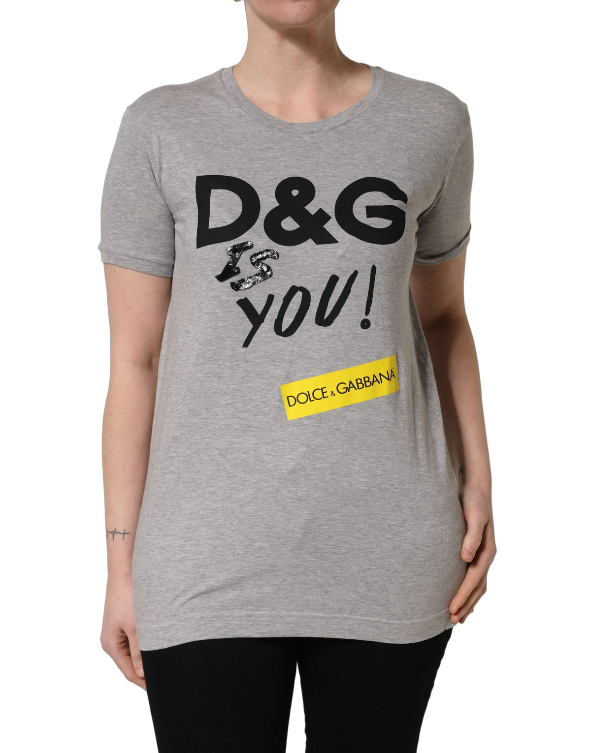 Gray Cotton Logo Printed Crew Neck T-shirt
