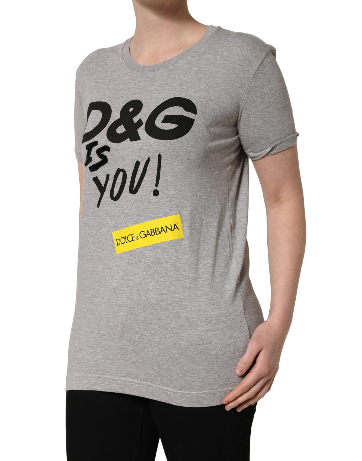 Gray Cotton Logo Printed Crew Neck T-shirt