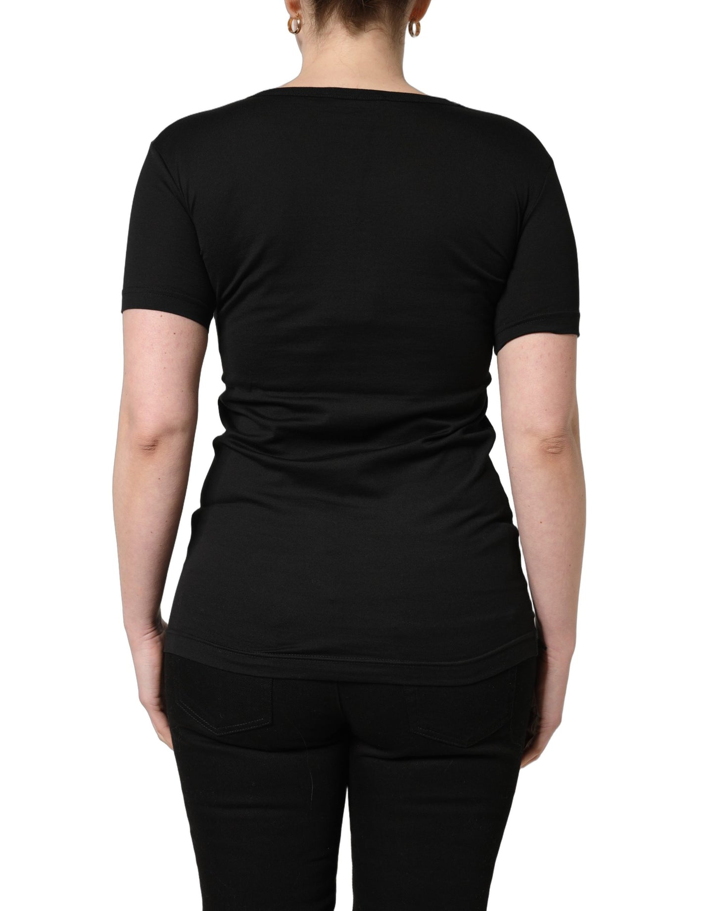 Black Cotton Round Neck Short Sleeves T-Shirt