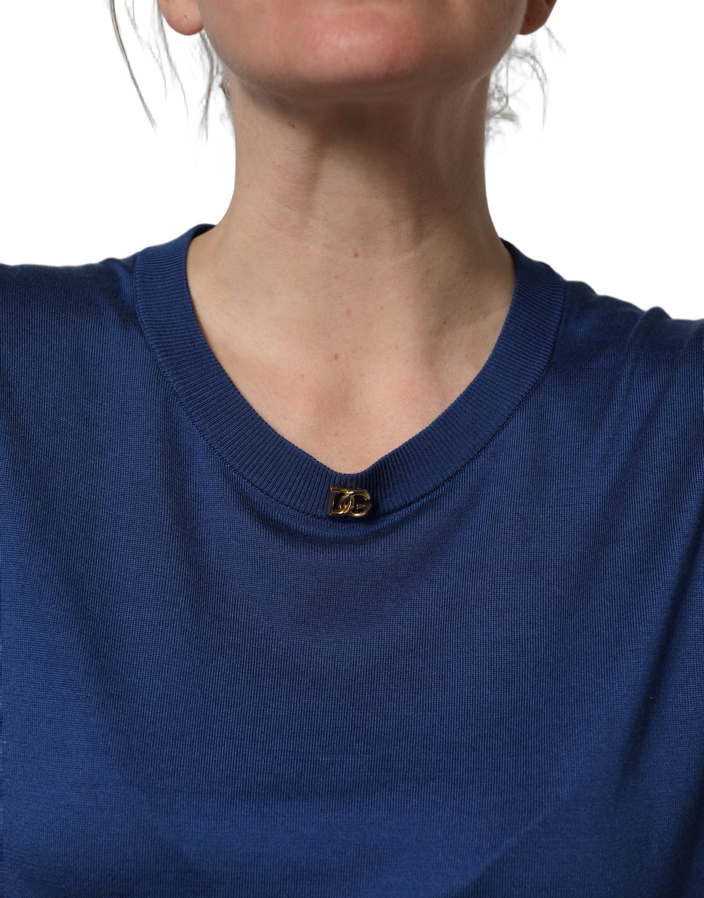 Blue Silk DG Logo Crew Neck Pullover Sweater