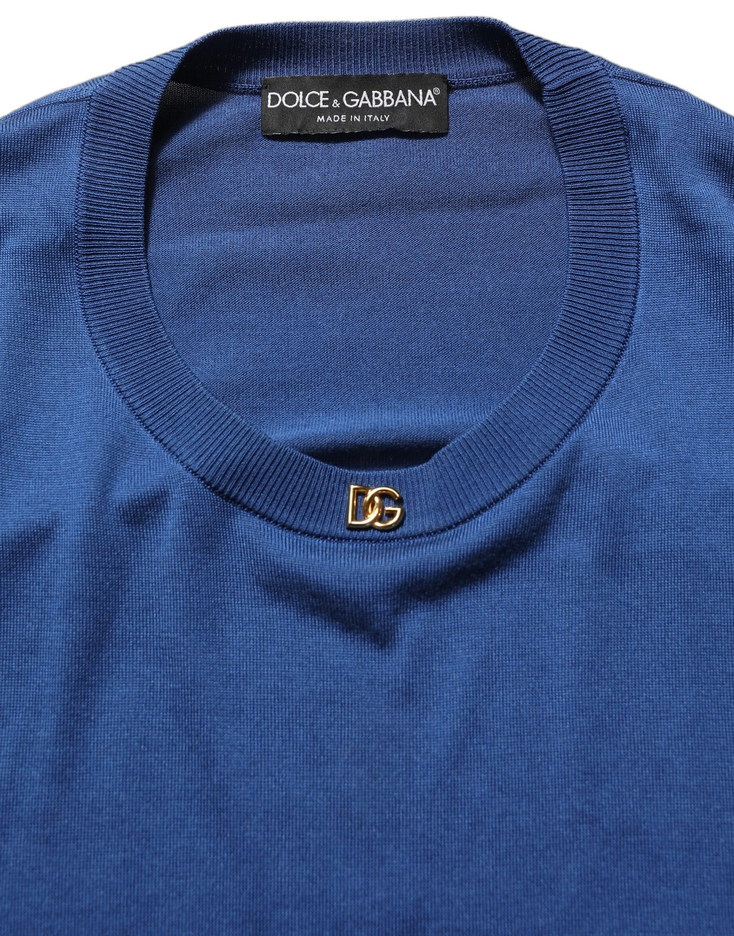 Blue Silk DG Logo Crew Neck Pullover Sweater