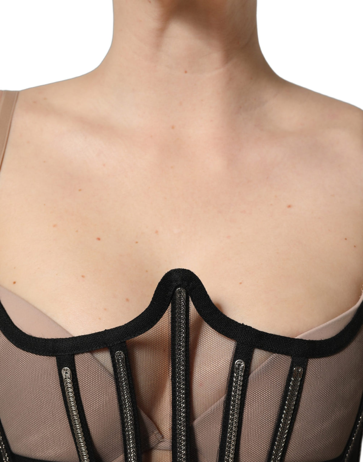 Black Sheer Tulle Bodysuit Cropped Corset Top