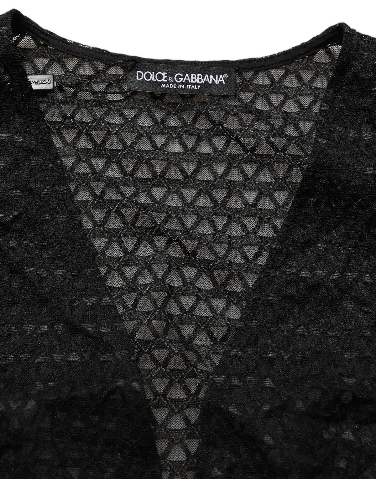 Black Nylon Fishnet Long Sleeve Cropped Top