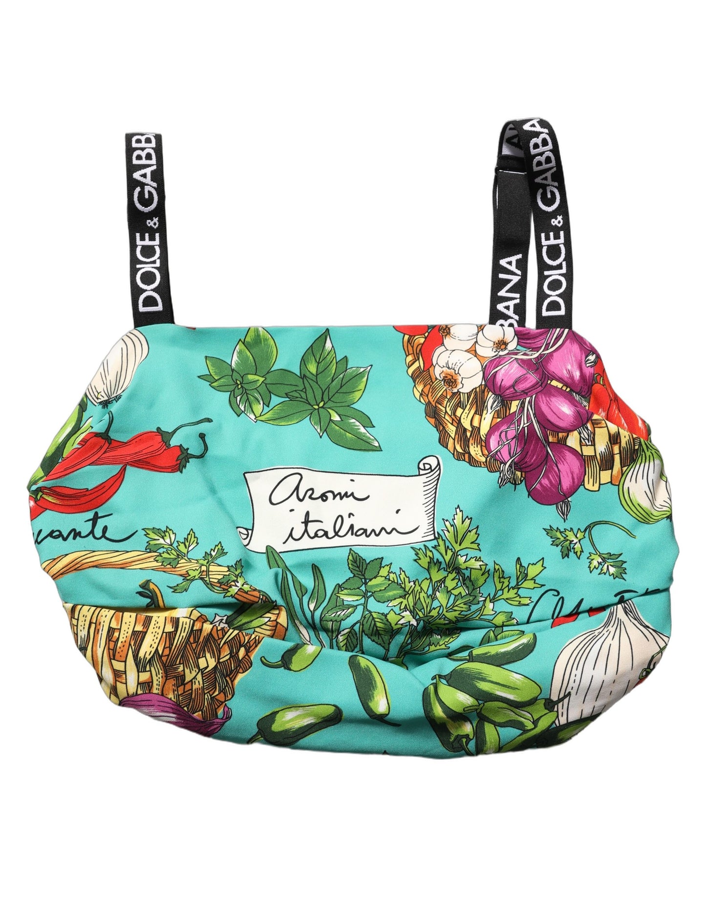 Turquoise Vegetable Print Silk Crop Tank Top