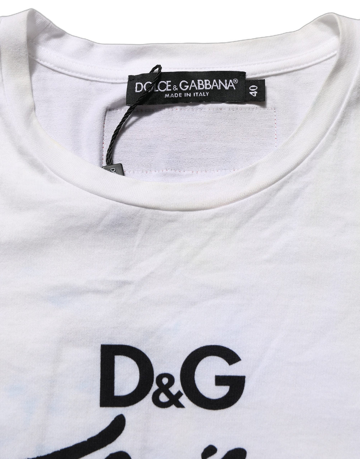 White D&G is Flowers Print Round Neck T-shirt