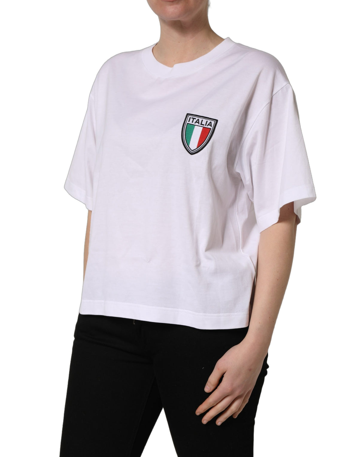 White Italia Flag Patch Round Neck T-shirt