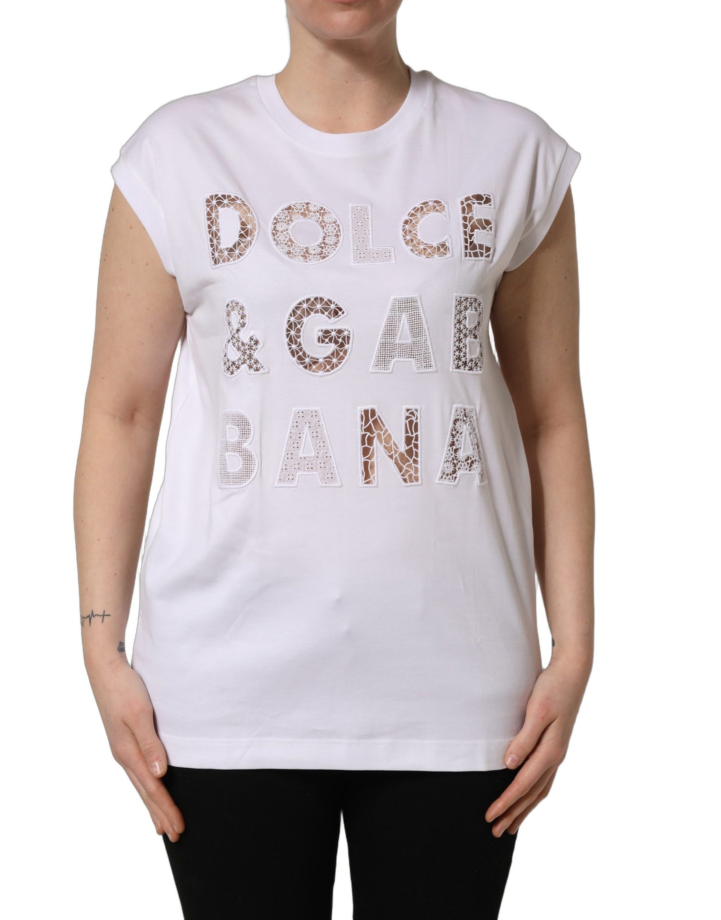 White Logo Round Neck Sleeveless T-shirt