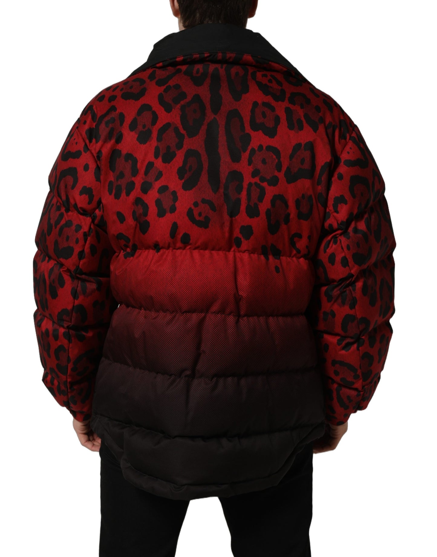 Red Black Reversible Animal Print Puffer Coat Jacket