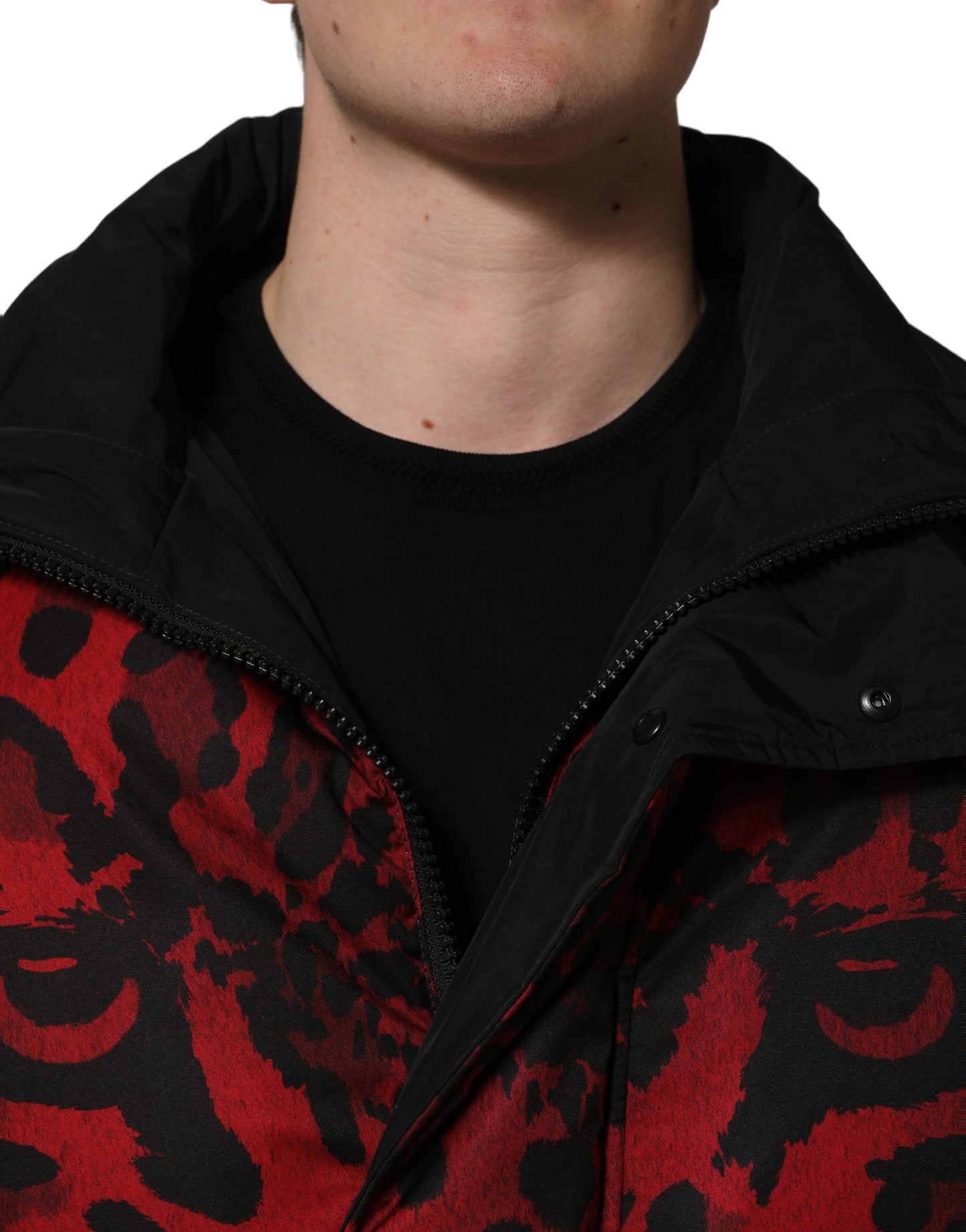 Red Black Reversible Animal Print Puffer Coat Jacket