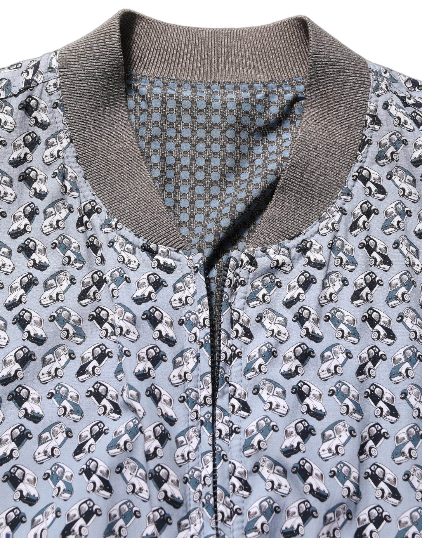 Light Blue Cotton Car Print Bomber Jacket