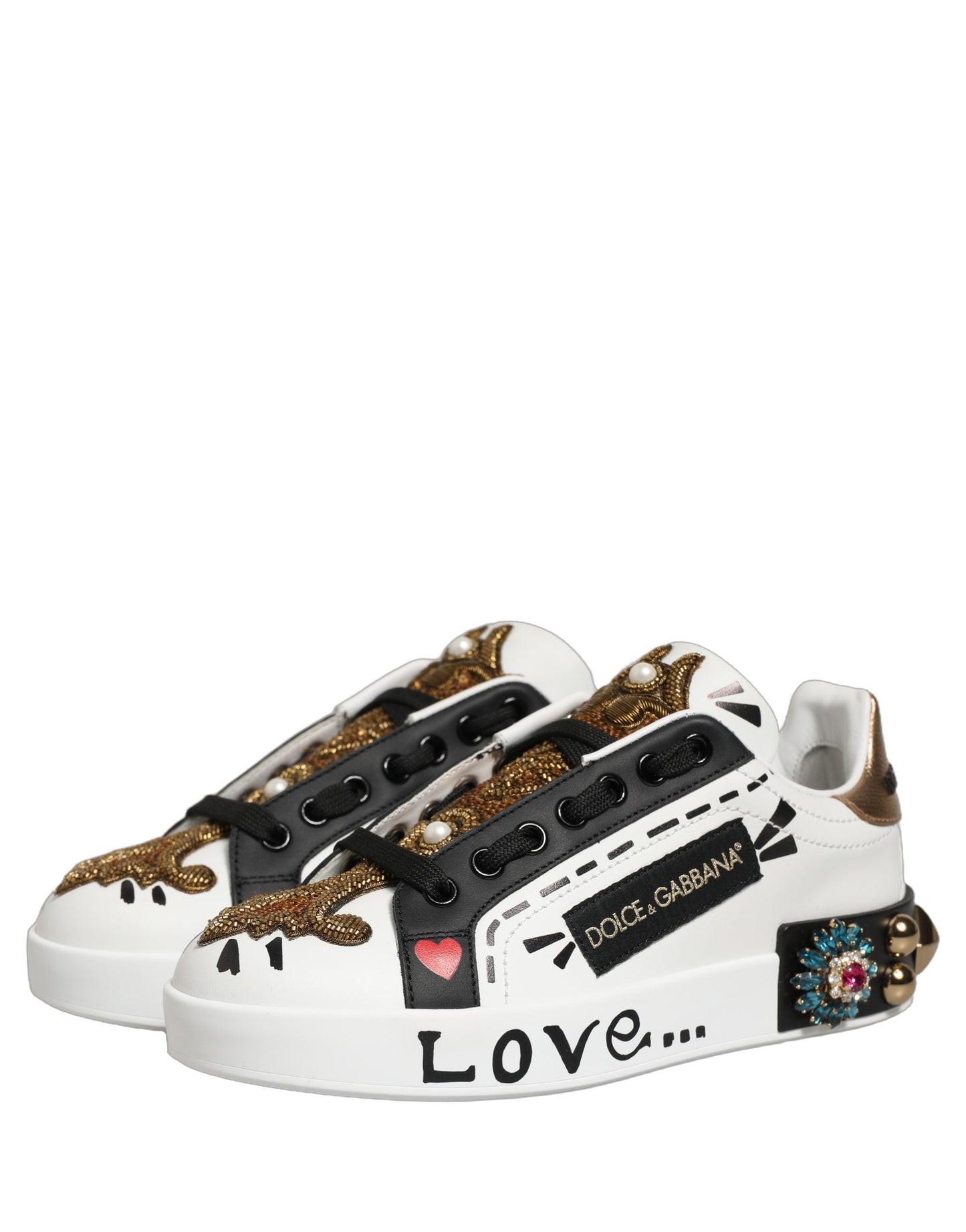 White Gold Studded Portofino Sneakers Shoes