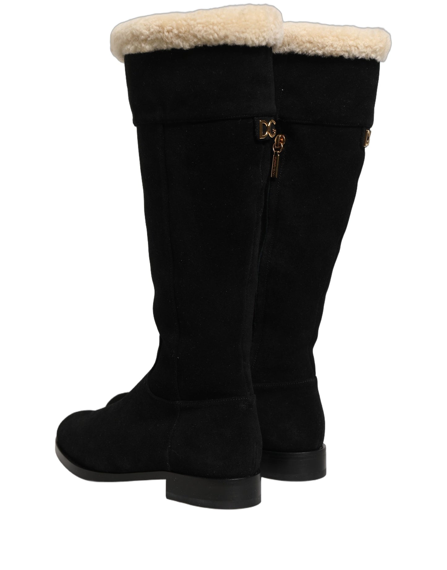 Black Suede Leather Knee High Boots Shoes
