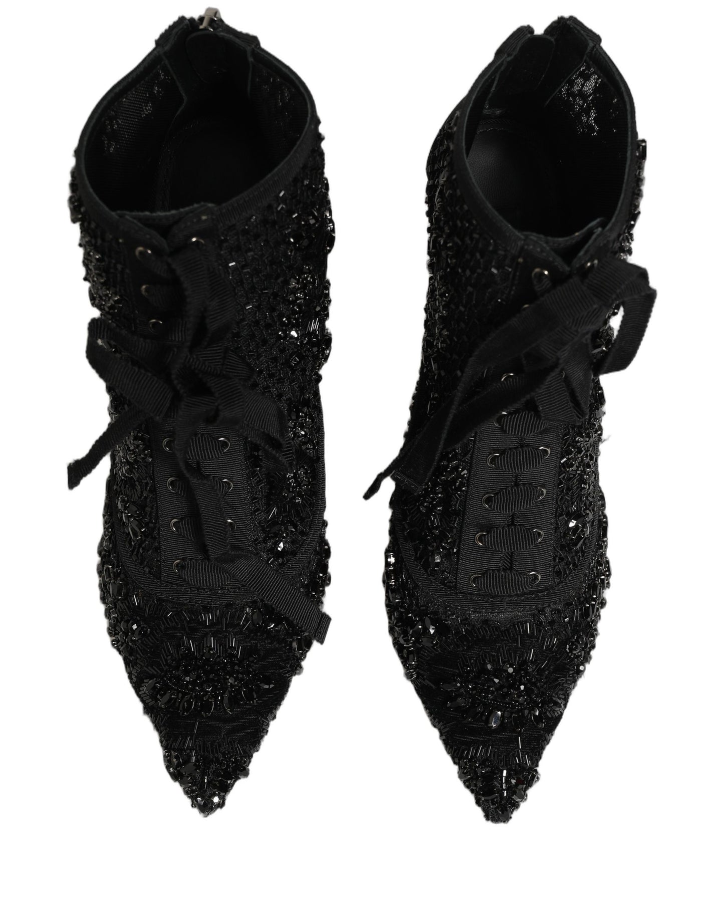 Black Embellished Mesh Ankle Boots Shoes