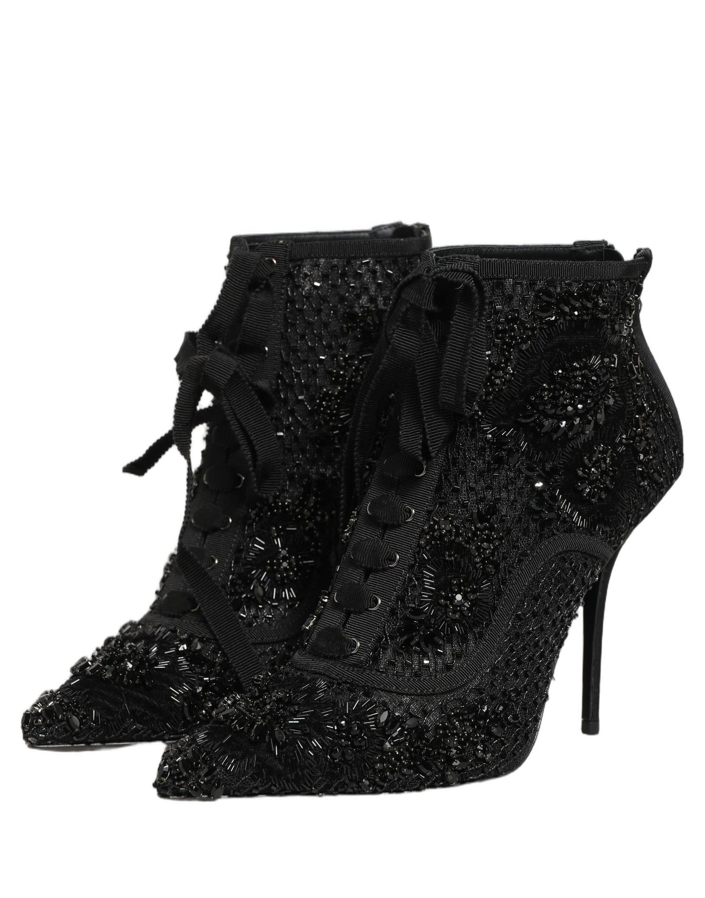 Black Embellished Mesh Ankle Boots Shoes