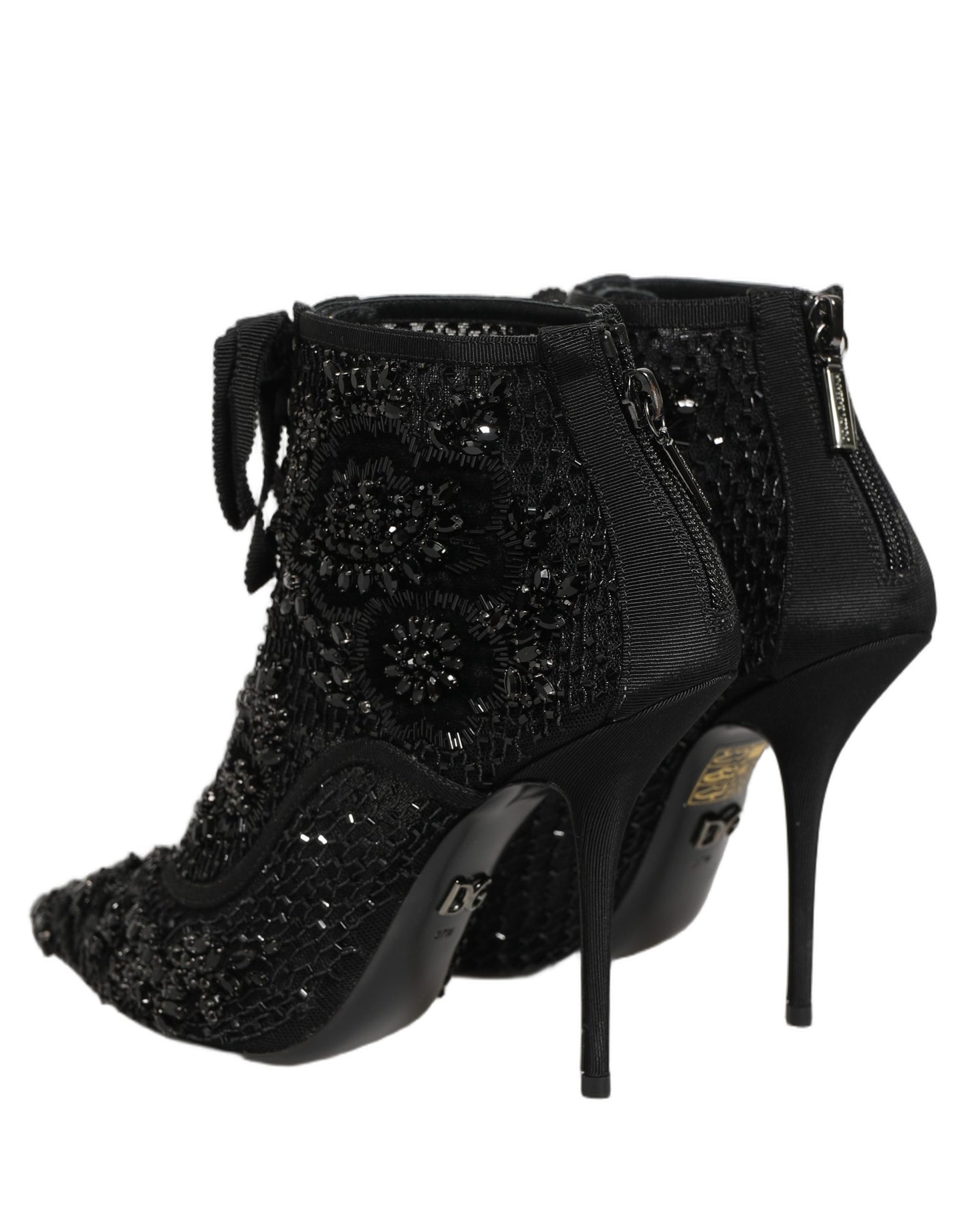 Black Embellished Mesh Ankle Boots Shoes
