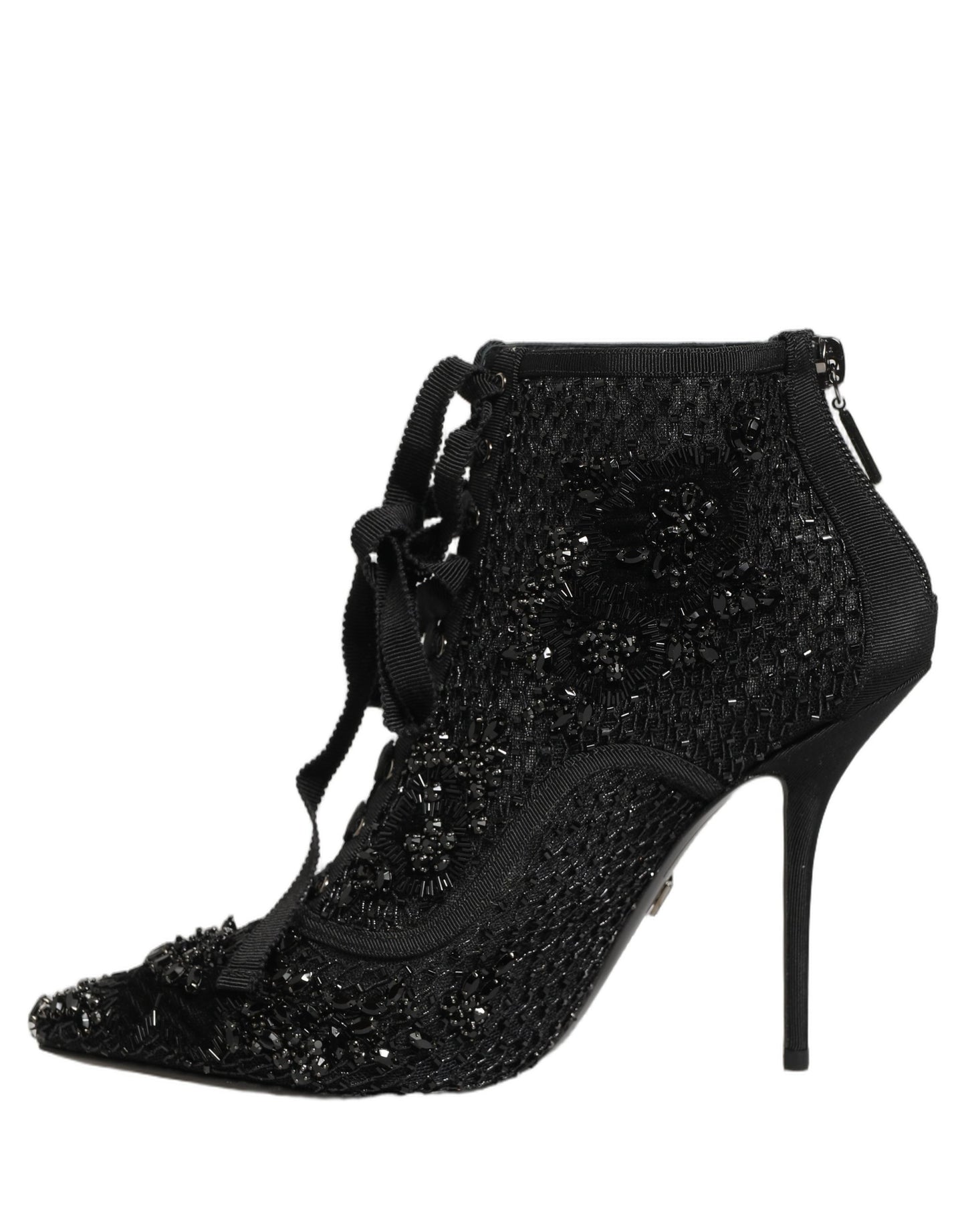 Black Embellished Mesh Ankle Boots Shoes