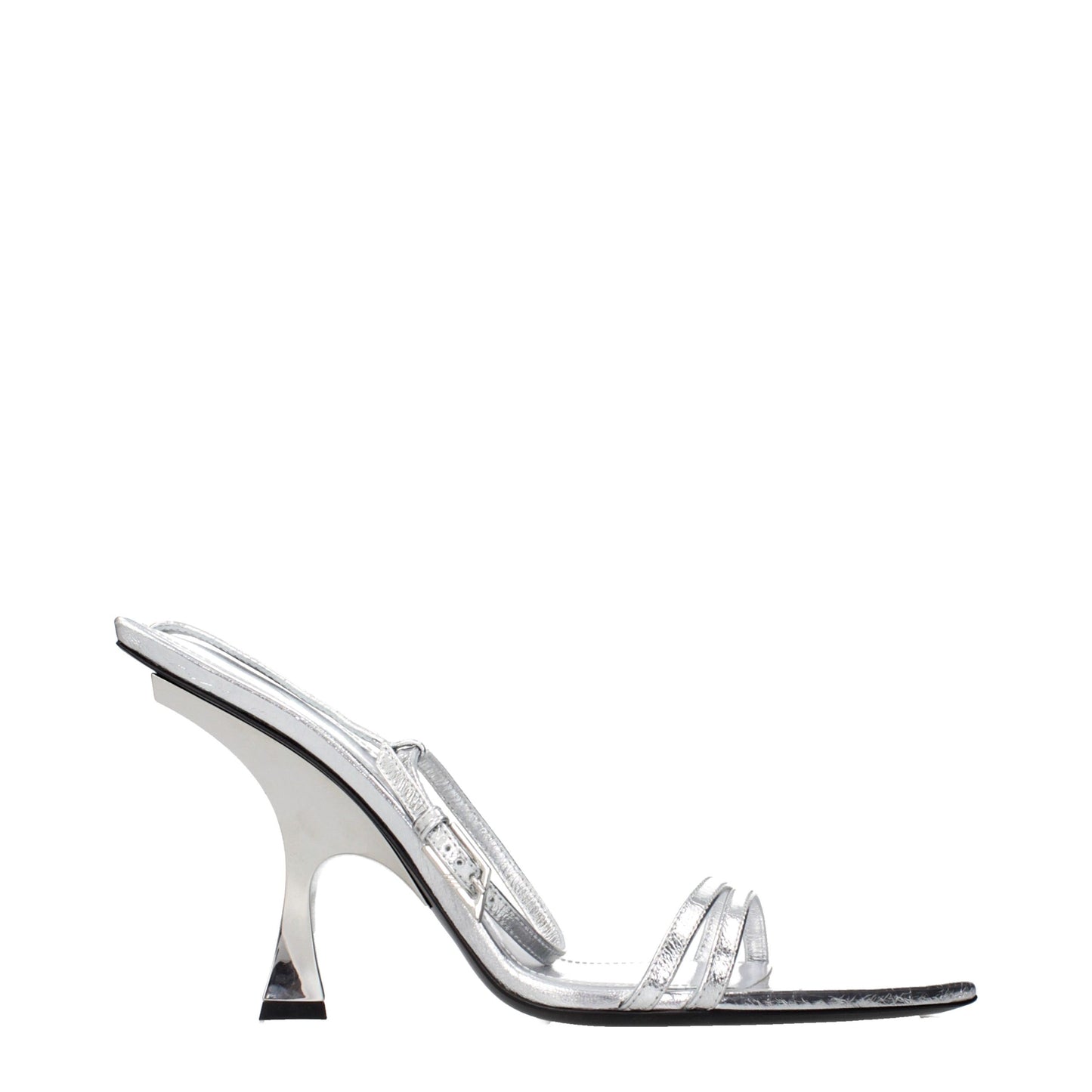 Gray Leather Stiletto Heel Sandals