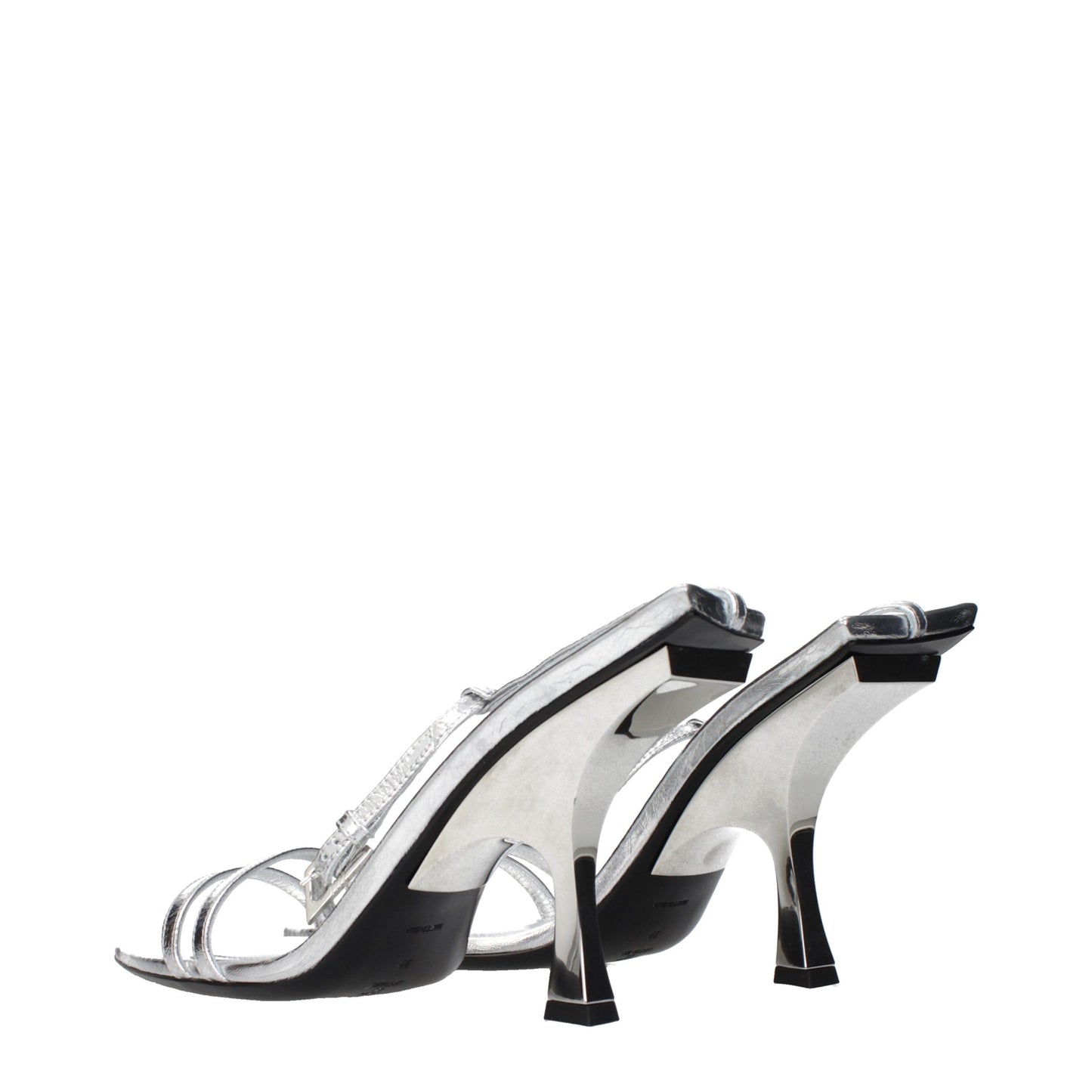 Gray Leather Stiletto Heel Sandals