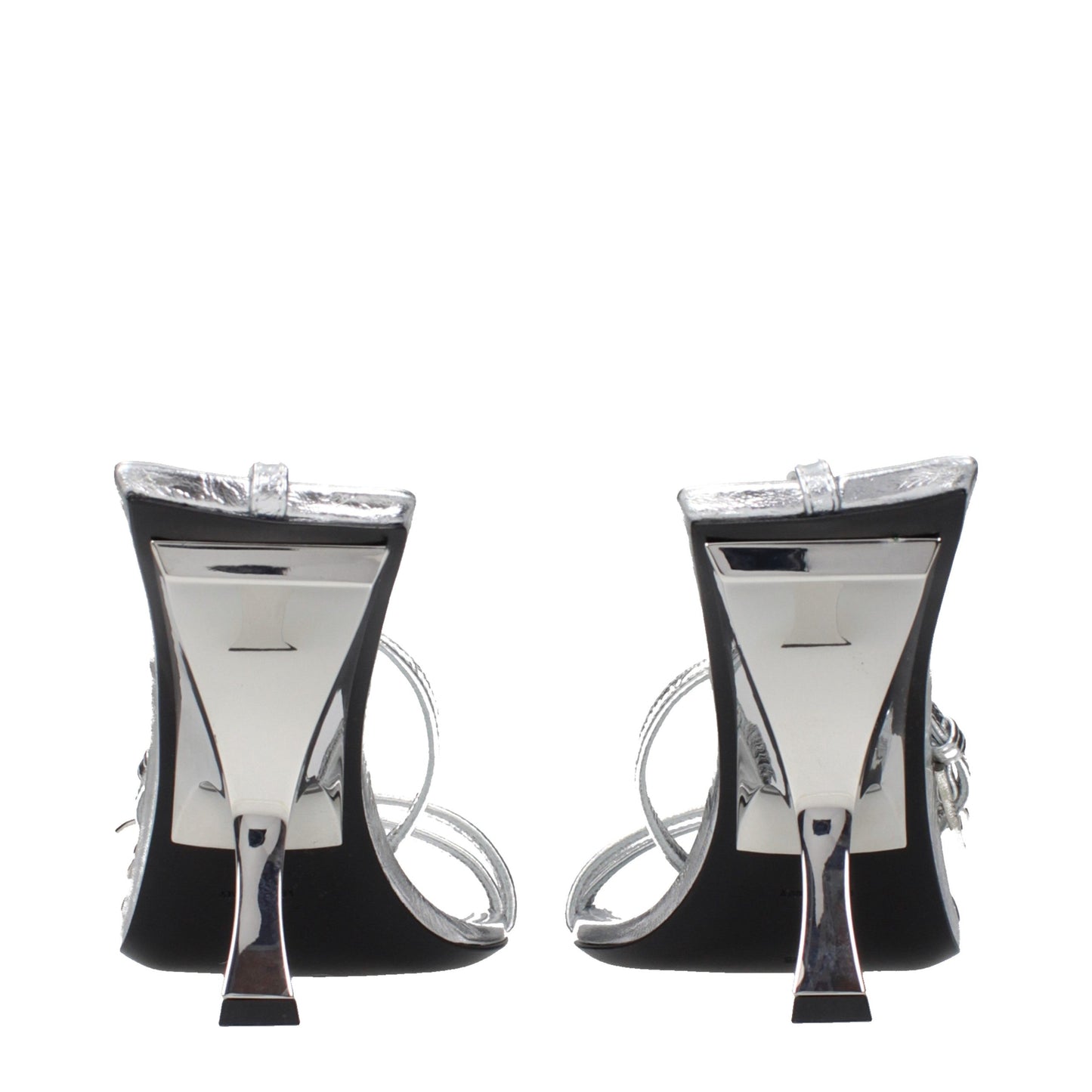 Gray Leather Stiletto Heel Sandals