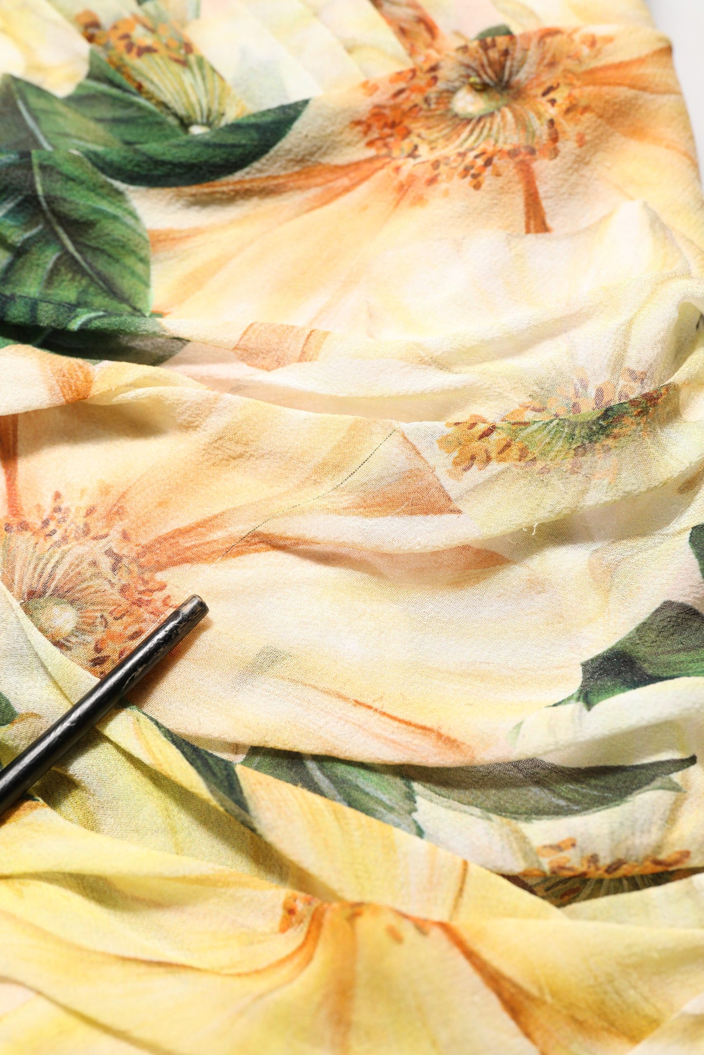 Yellow Floral Print Silk Pleated Maxi Dress