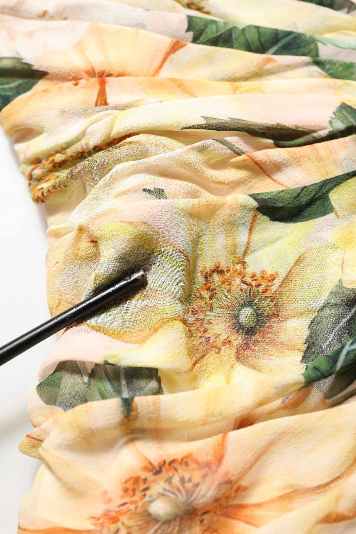 Yellow Floral Print Silk Pleated Maxi Dress