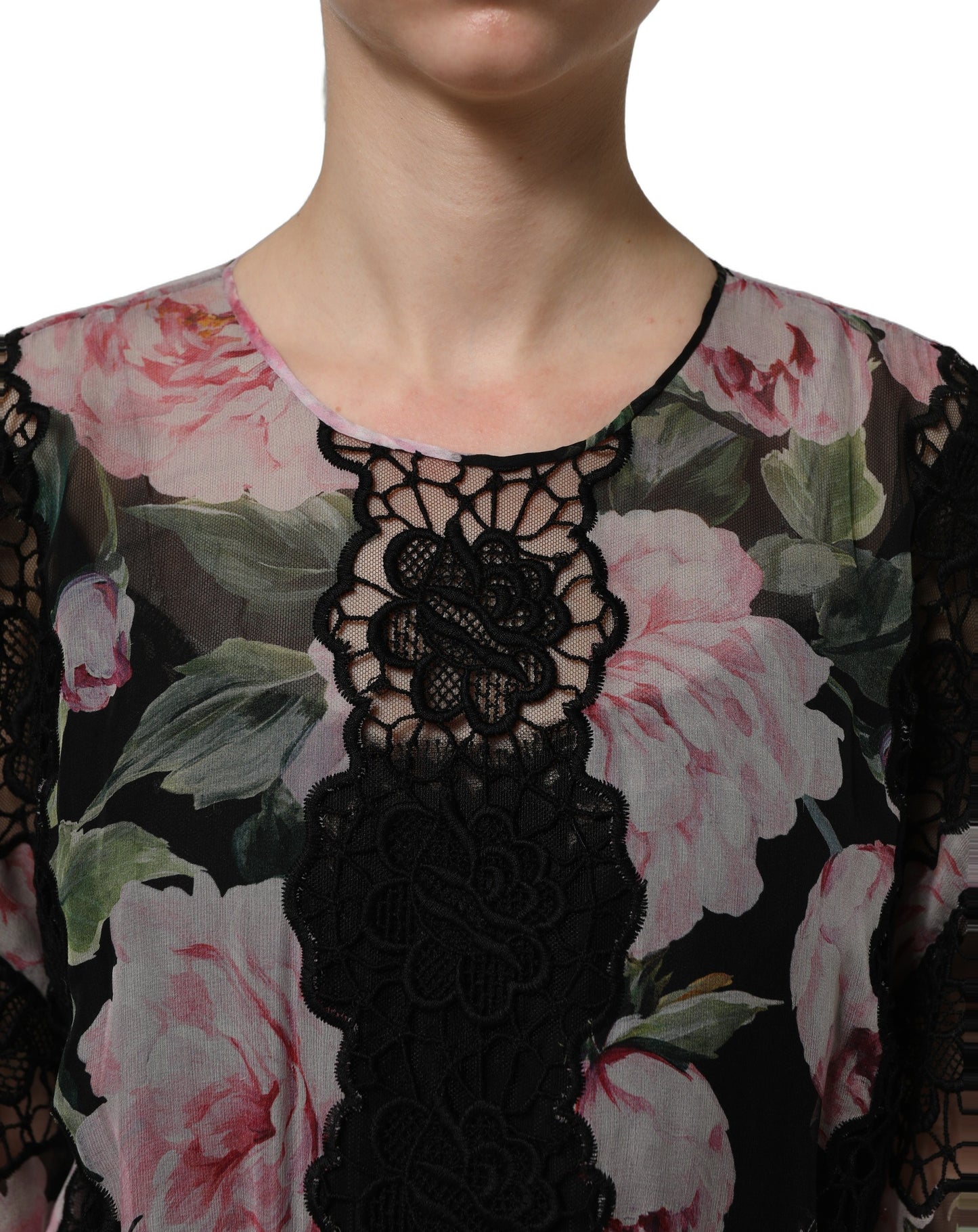 Black Floral Print Cotton Lace Maxi Dress