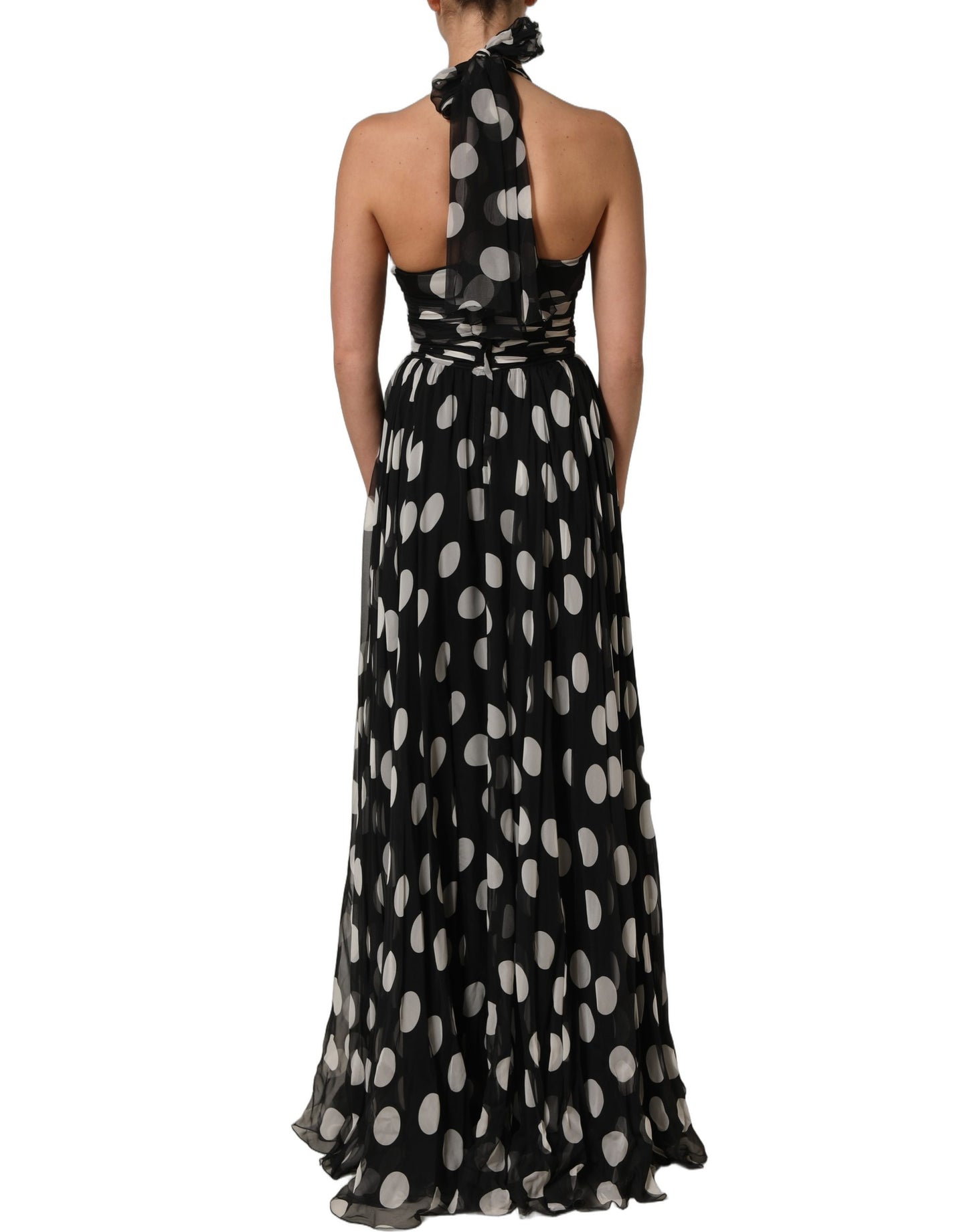 Black White Polka Dot Pleated Maxi Dress