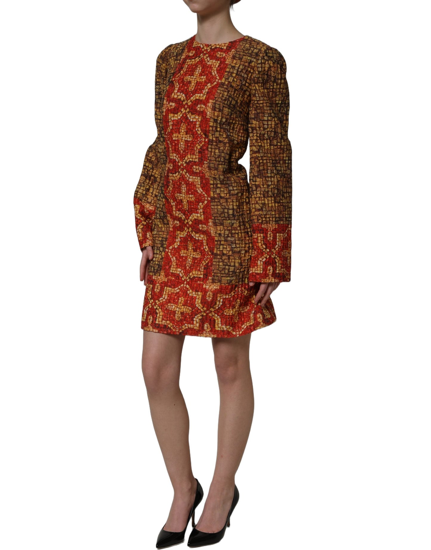 Multicolor Mosaic Long Sleeves Mini Dress