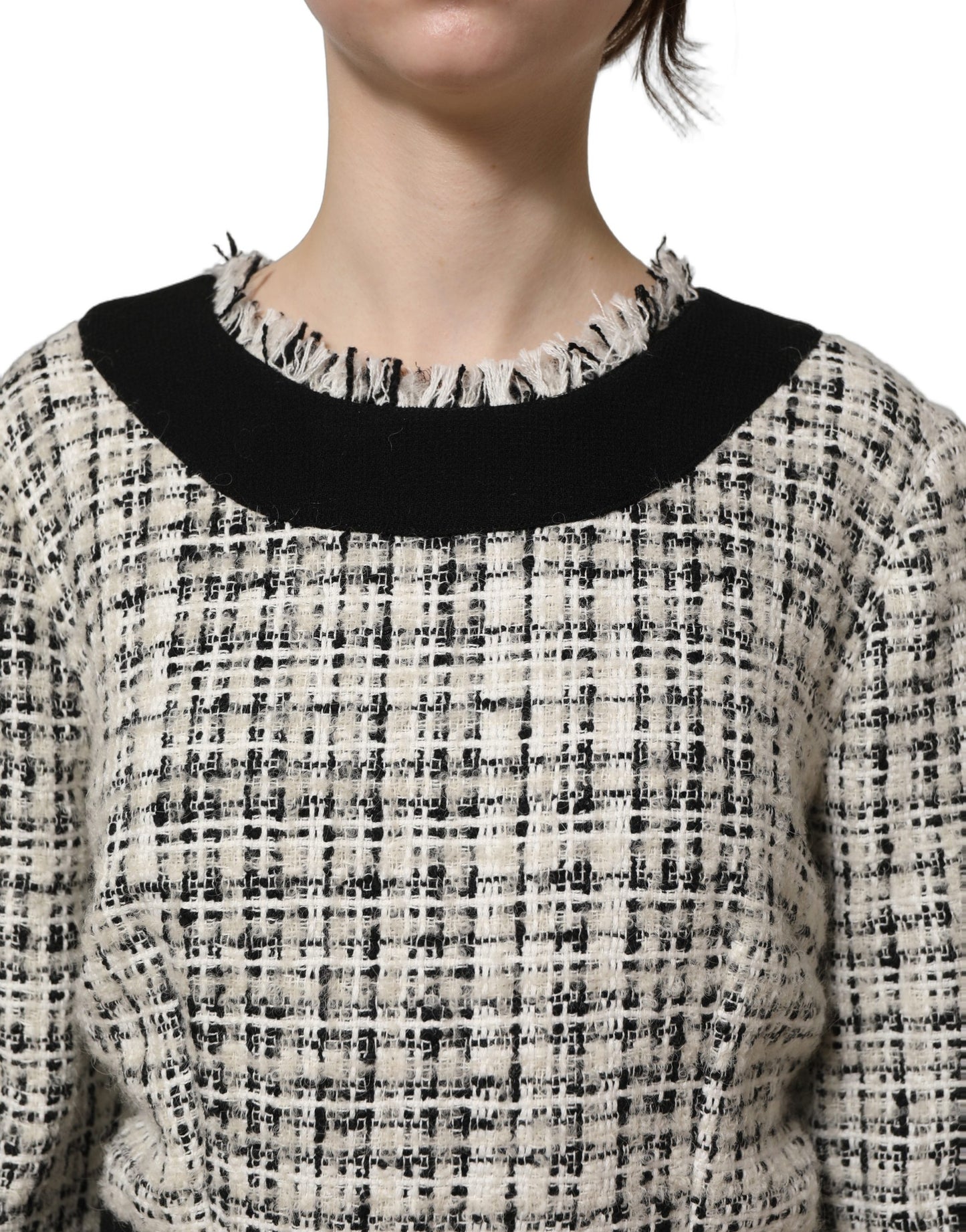 Multicolor Bouclé Tweed Frayed Trim Midi Dress