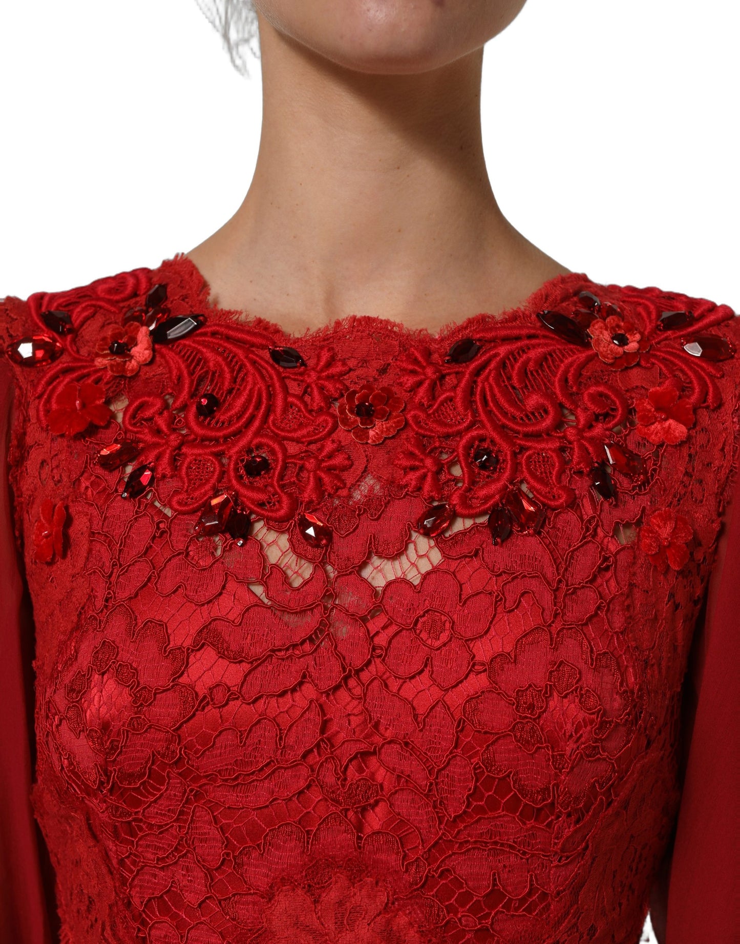 Red Embellished Mermaid Long Gown Dress