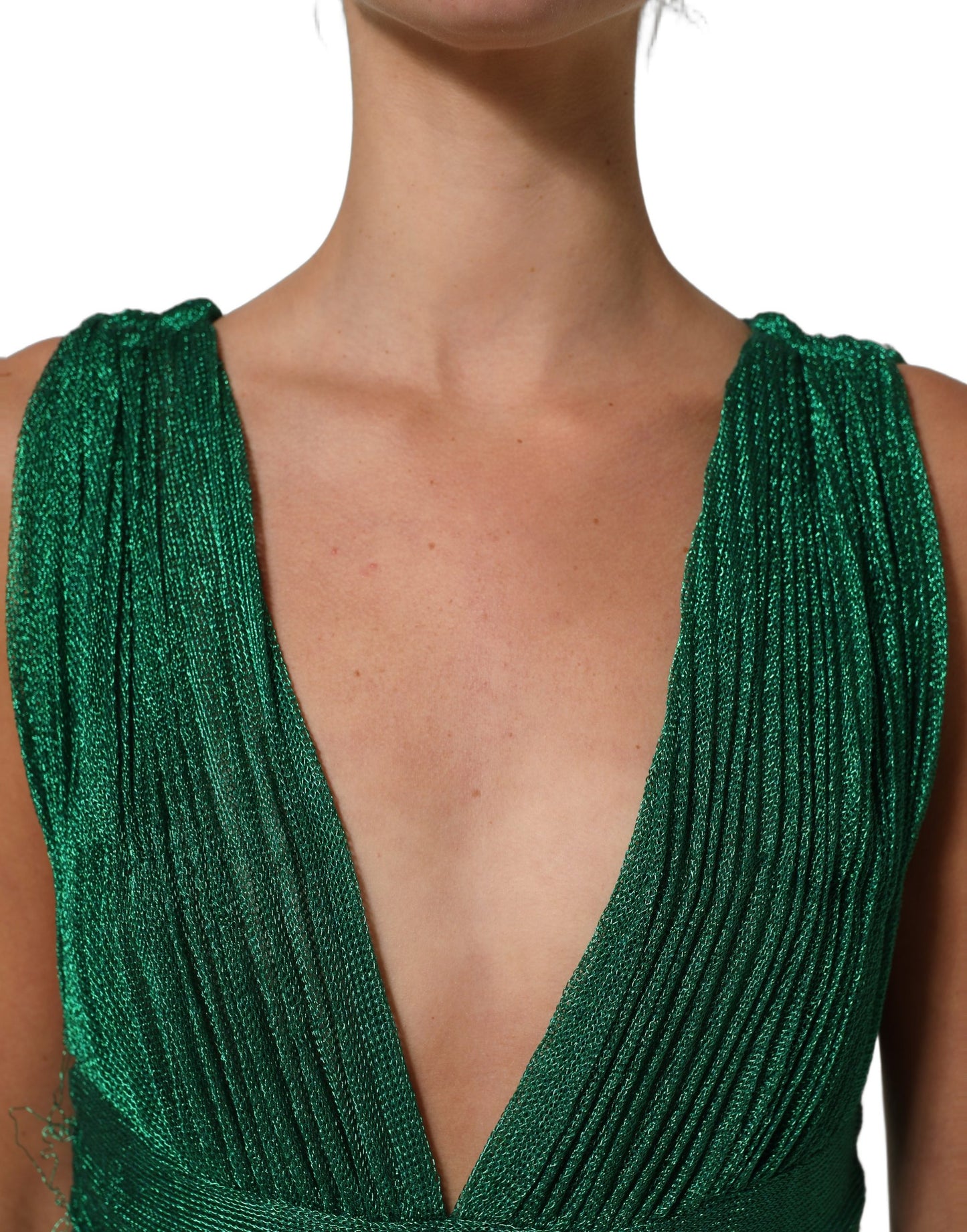 Emerald Green Plissé Evening Gown Dress