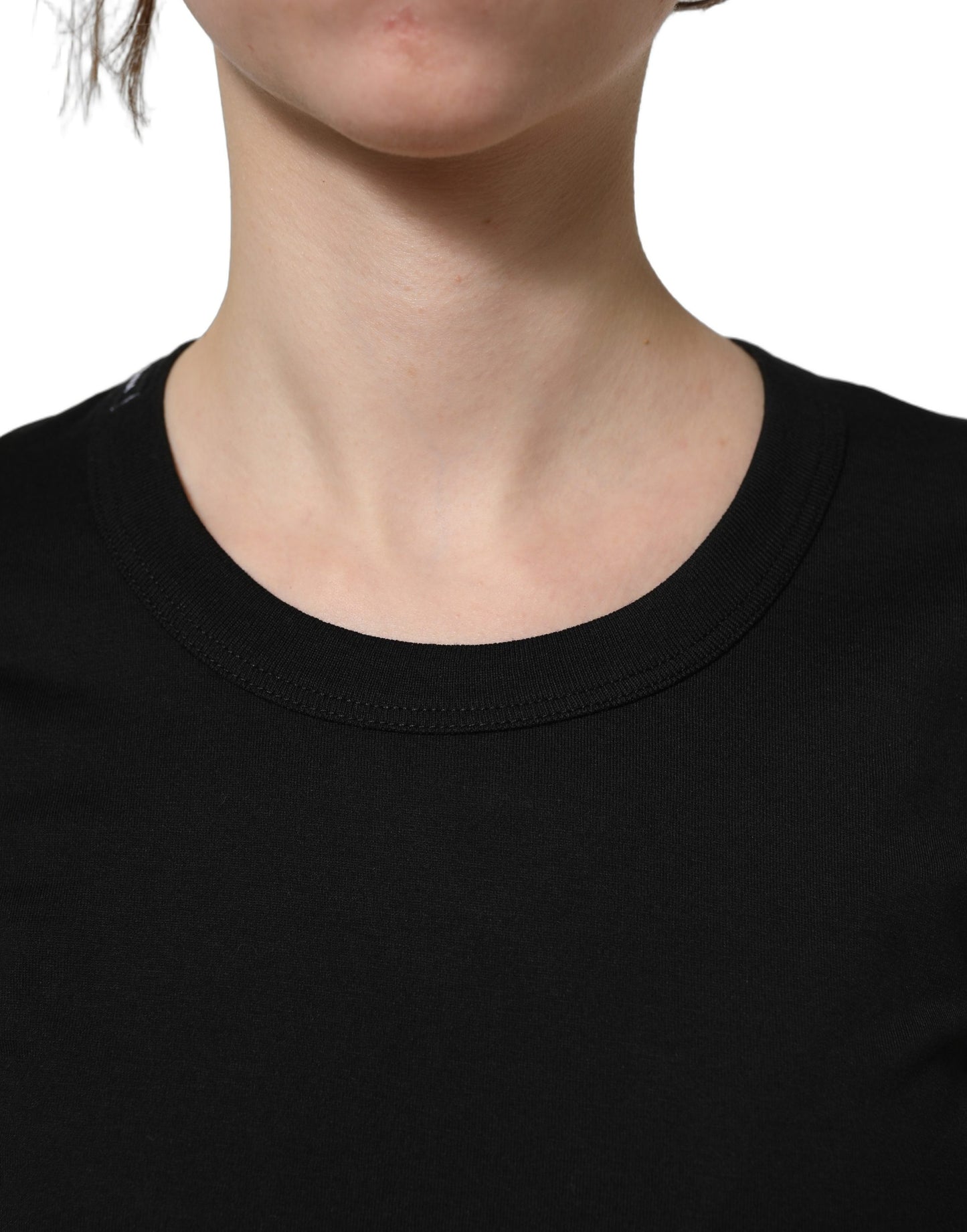 Black Cotton Short Sleeves Crew Neck T-shirt