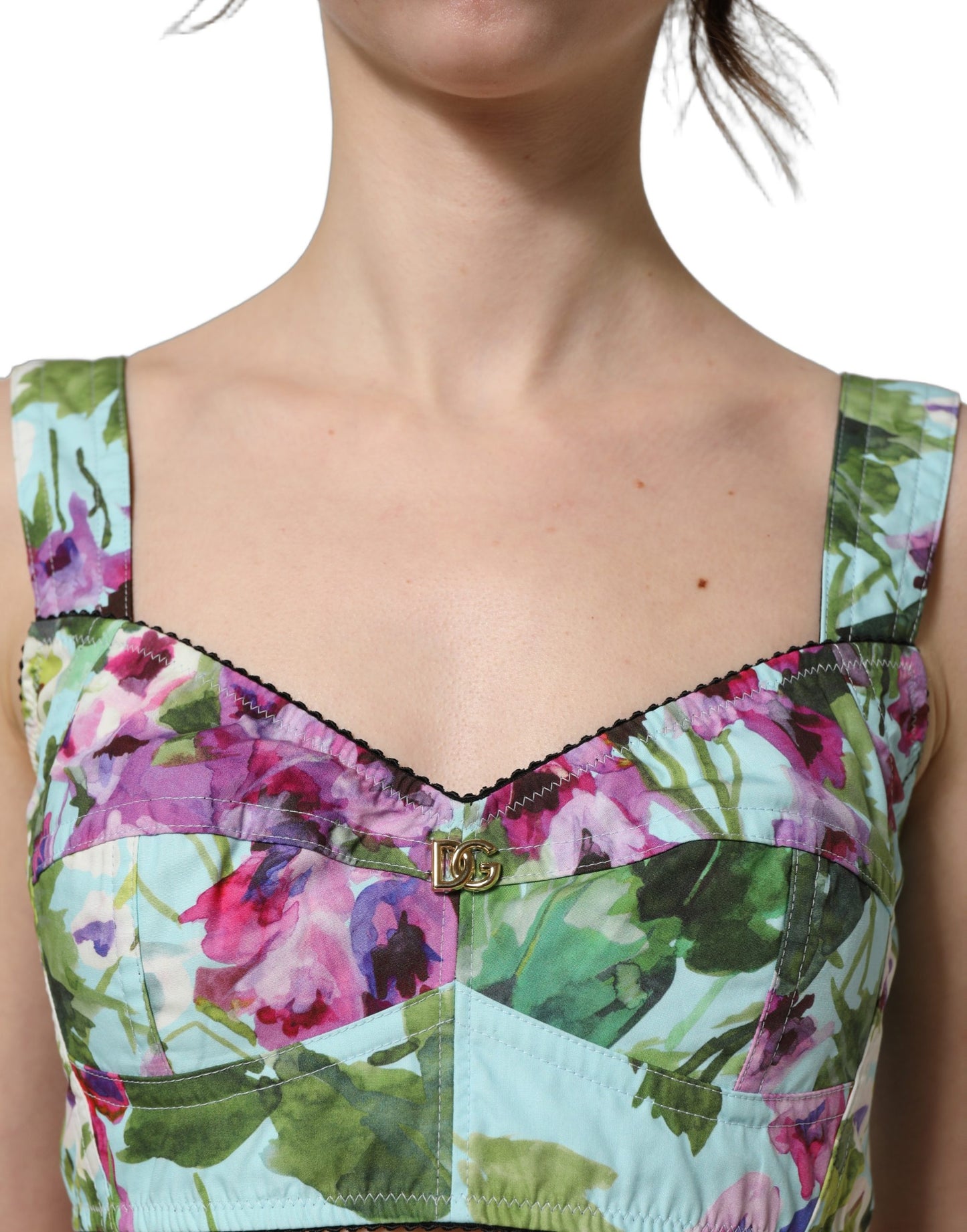 Multicolor Floral Cropped Bustier Tank Top