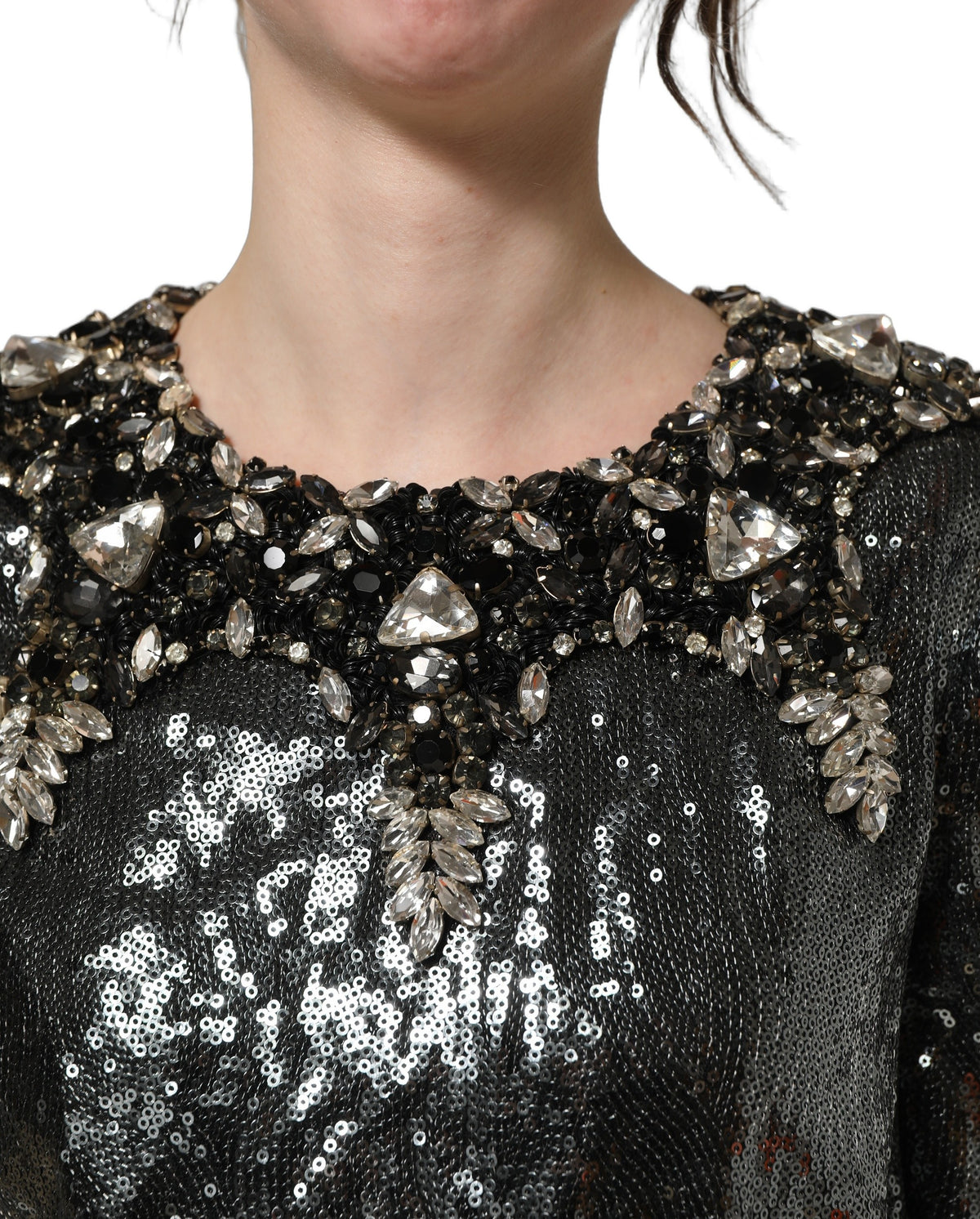 Metallic Gray Sequin Embellished Blouse Top