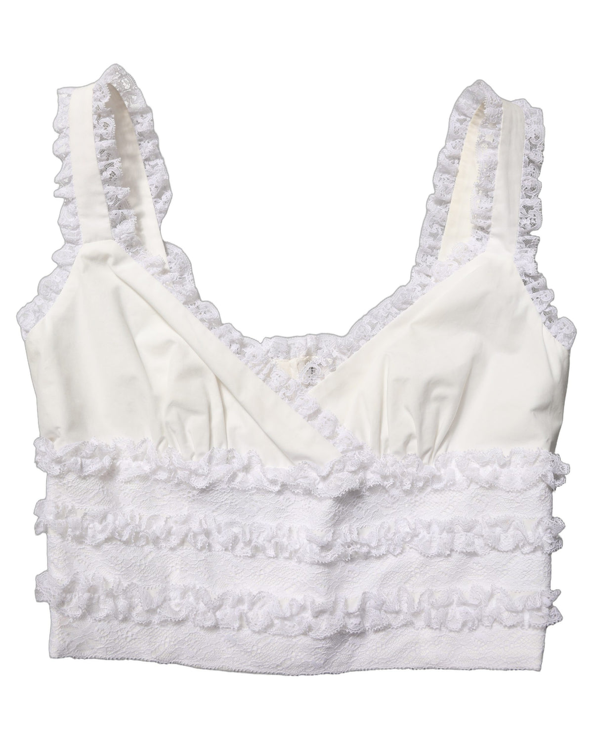 White Lace Trimmed Cotton Cropped Tank Top