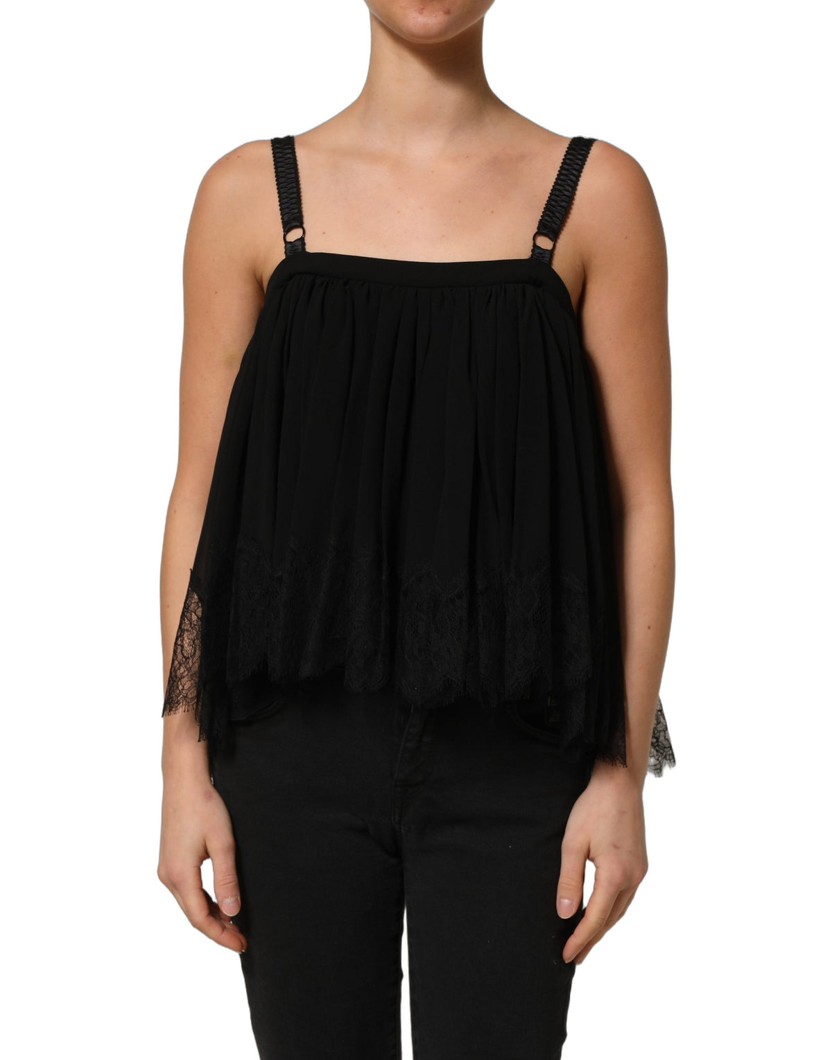 Black Sleeveless Floral Lace Tank Blouse Top
