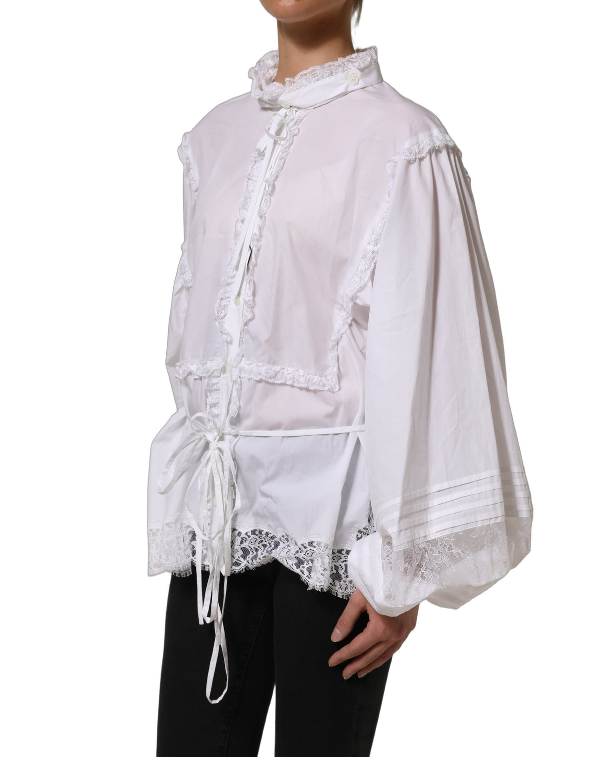 White Ruffled Lace Embellished Blouse Top