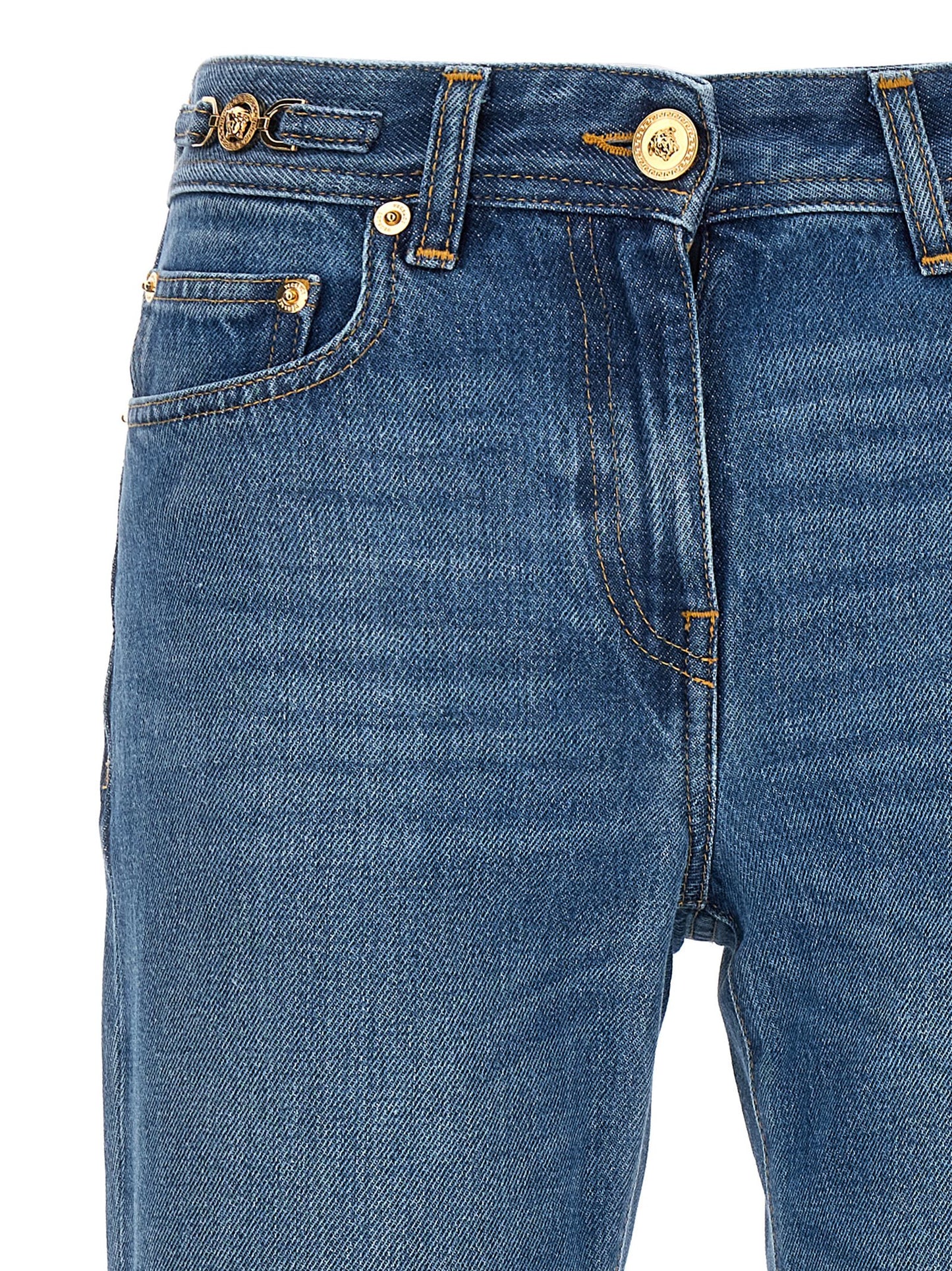 Blue Cotton Flared Jeans