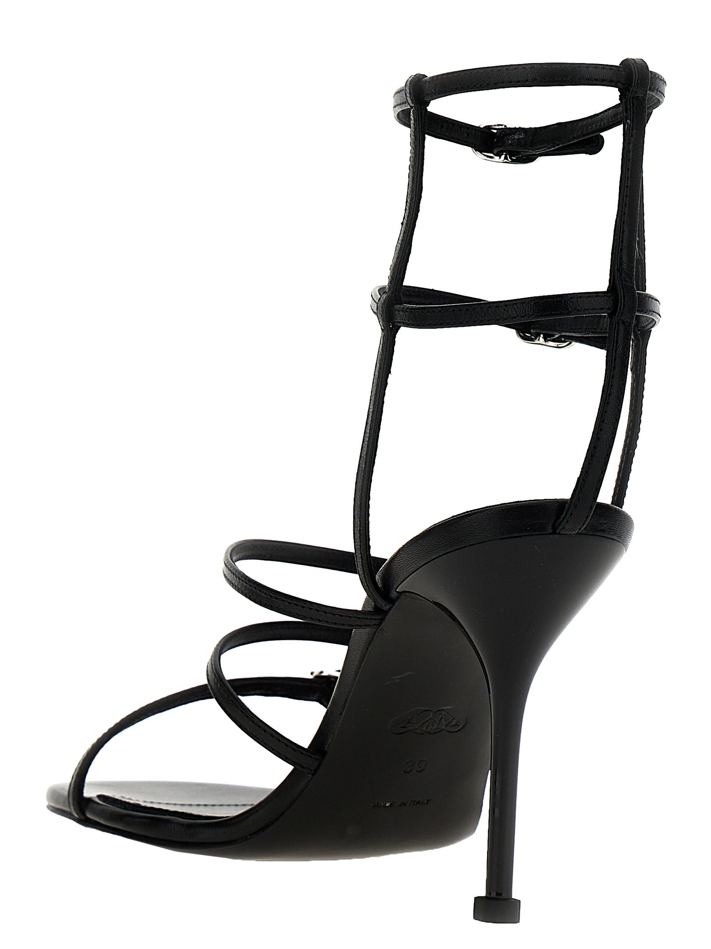 Black Lambskin Stiletto Heel Sandals