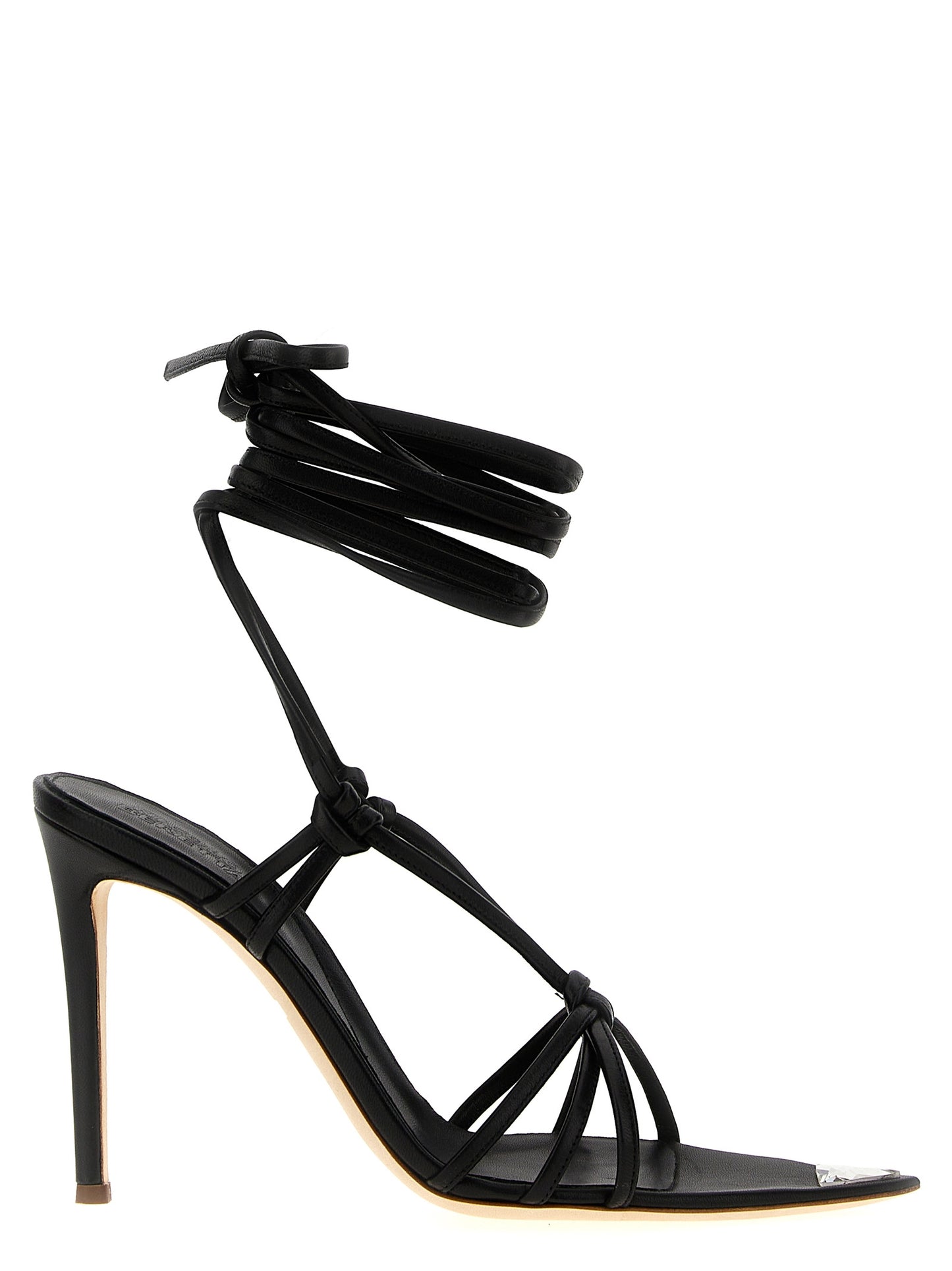 Black Lamb Leather Stiletto Heel Sandals