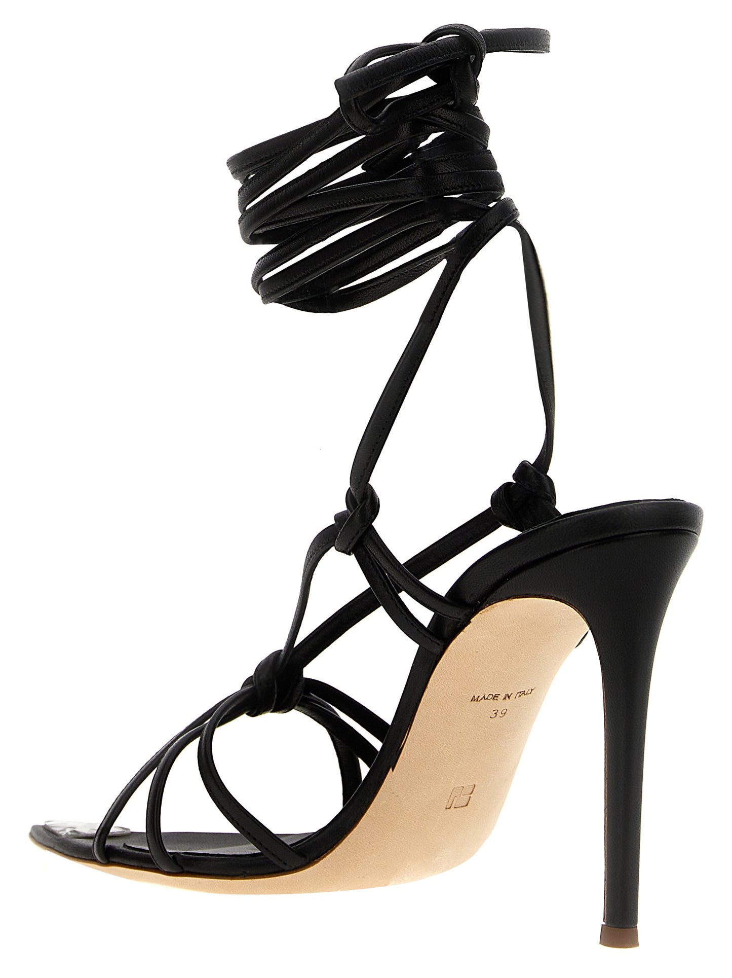 Black Lamb Leather Stiletto Heel Sandals