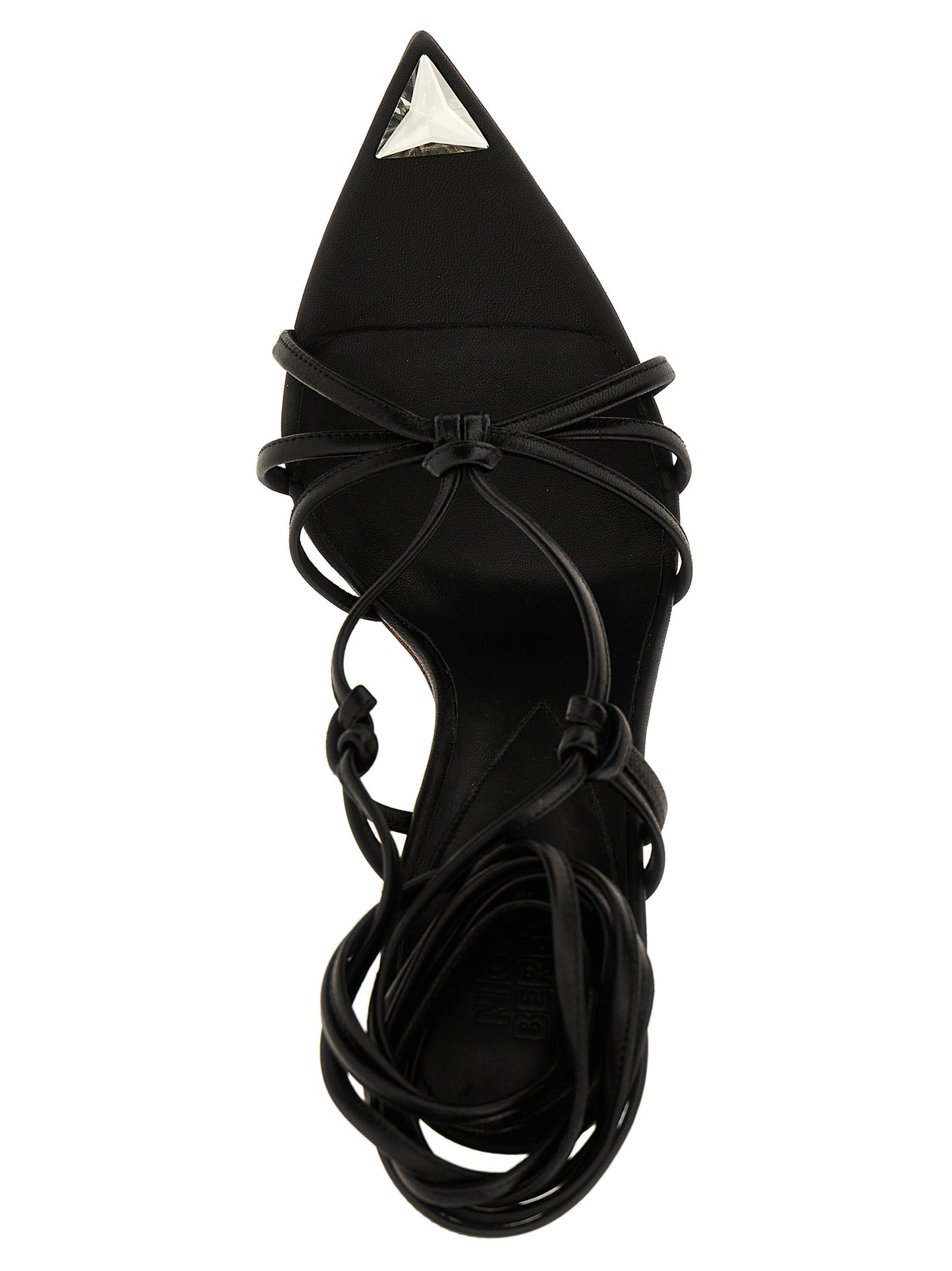 Black Lamb Leather Stiletto Heel Sandals