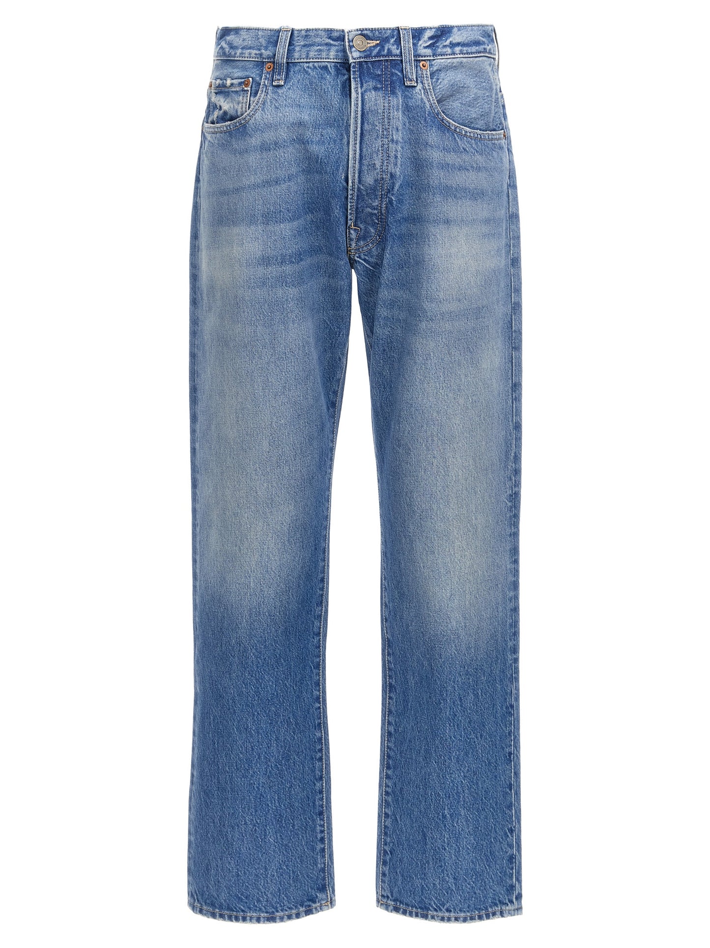 Blue Cotton Straight-Leg Jeans