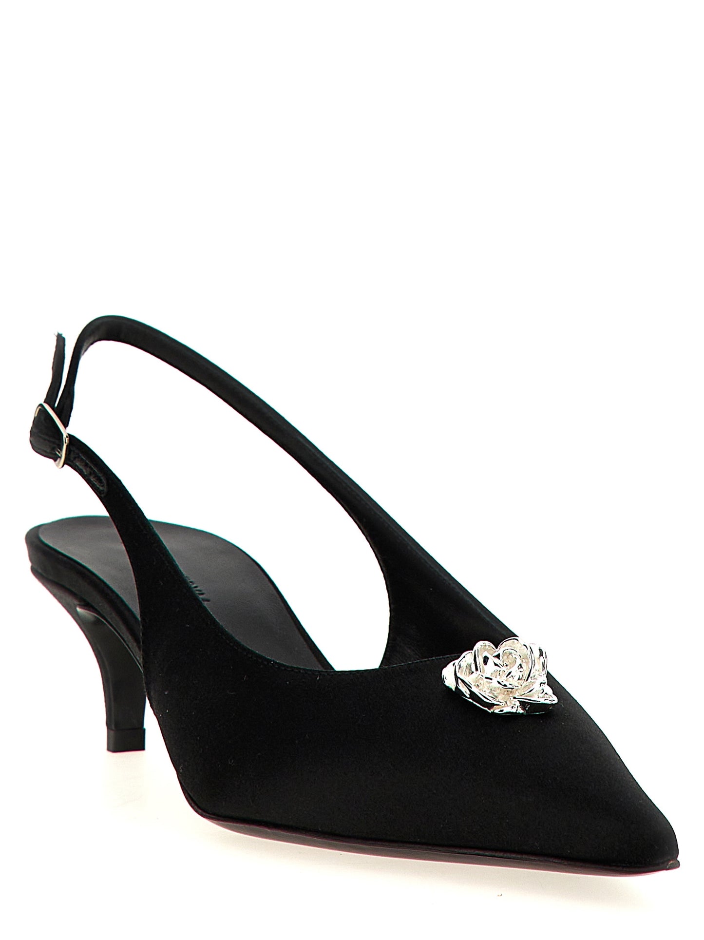Black Silk Mid Heel Pumps