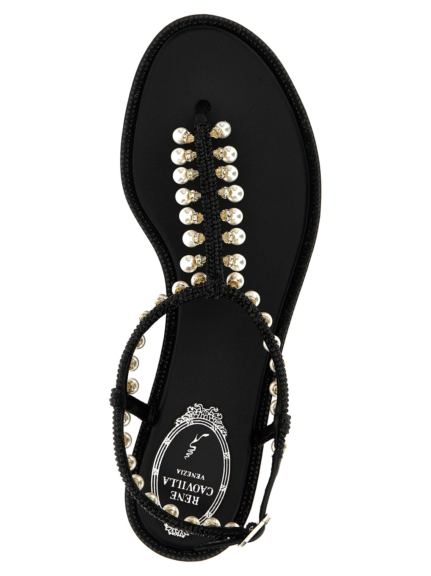 Black Viscose Flat Sandals