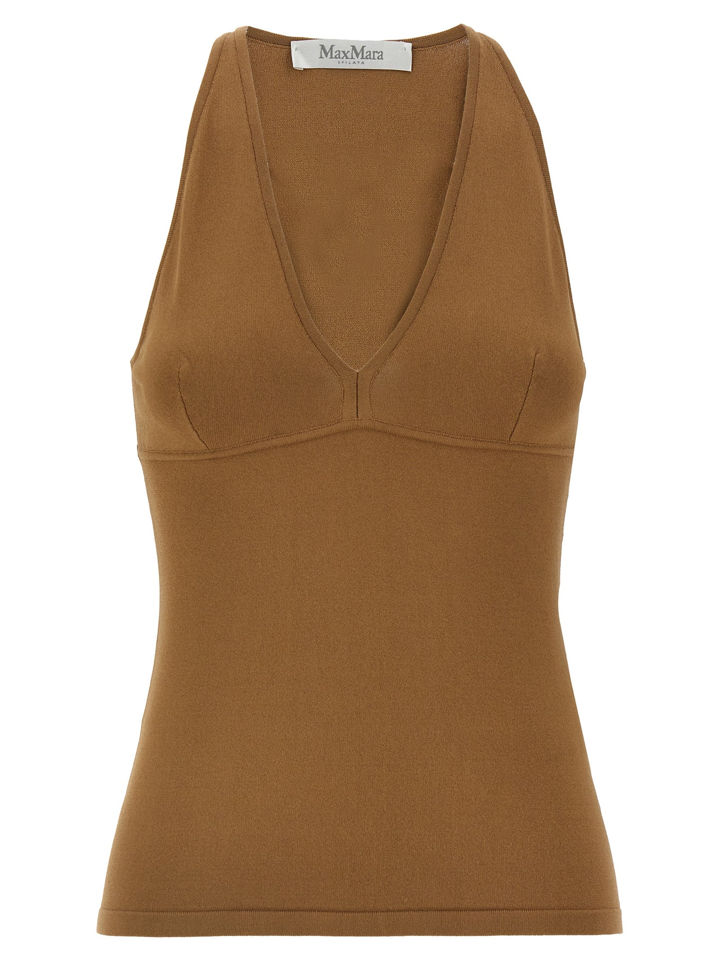 Brown Viscose Sleeveles T-Shirt