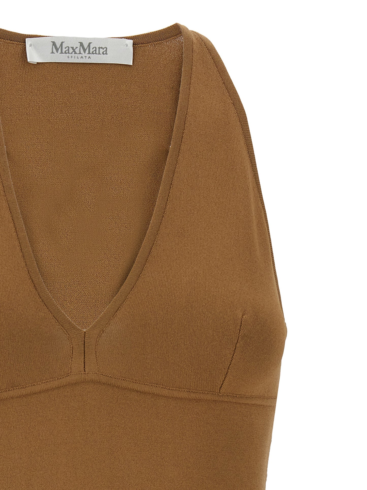 Brown Viscose Sleeveles T-Shirt