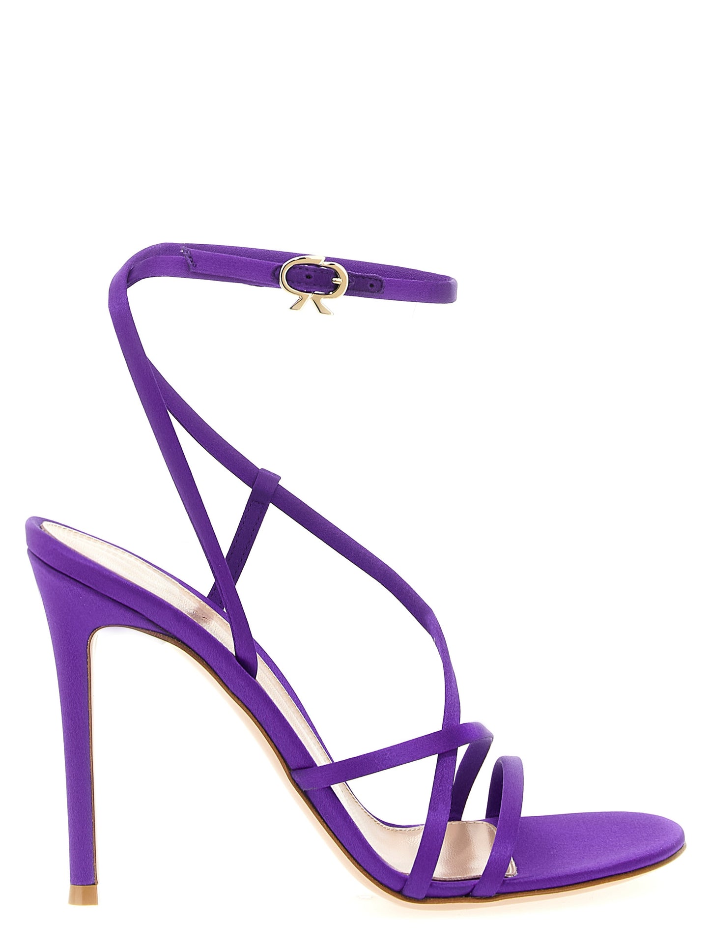 Purple Fabric Stiletto Heel Sandals