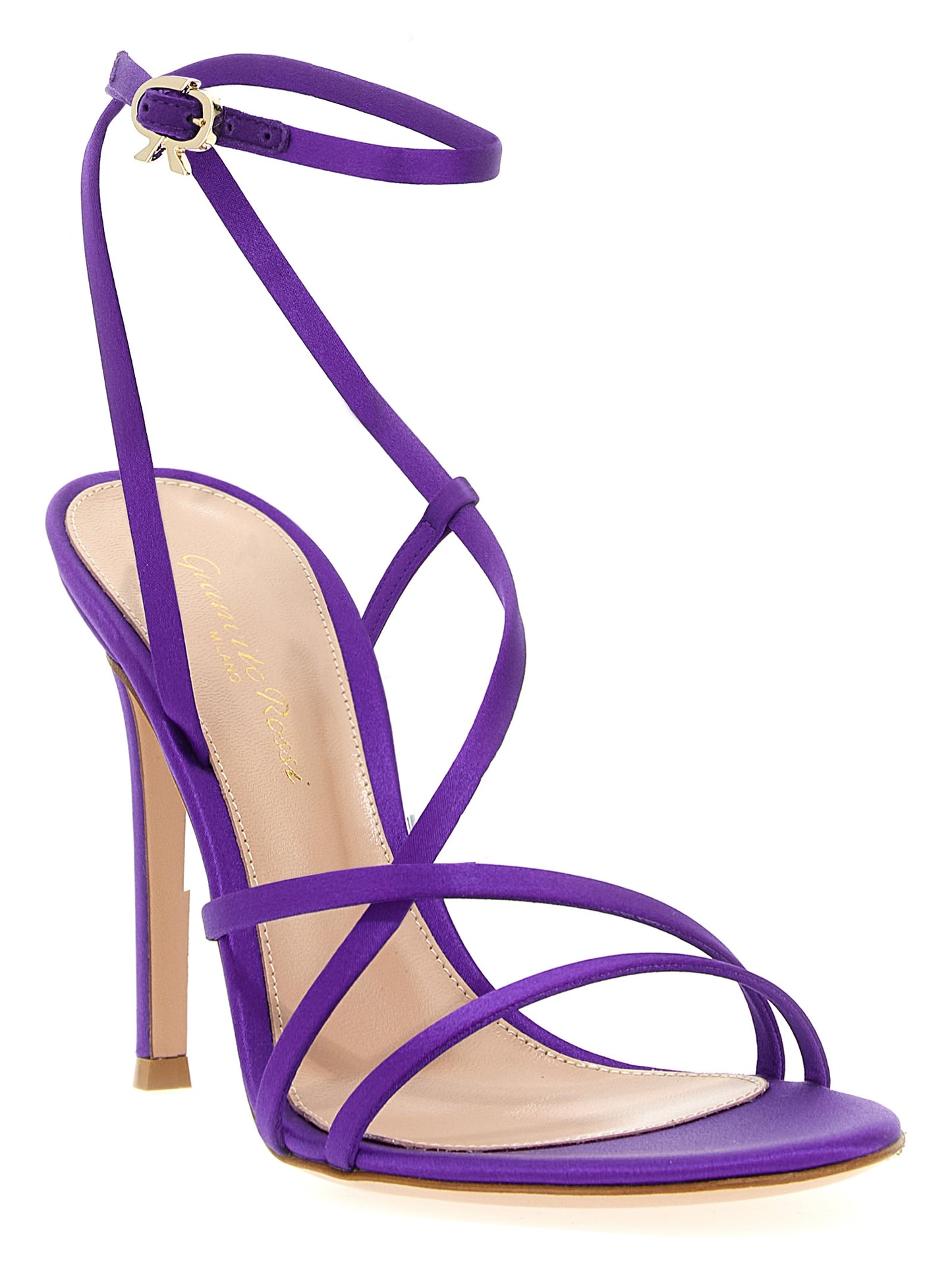 Purple Fabric Stiletto Heel Sandals