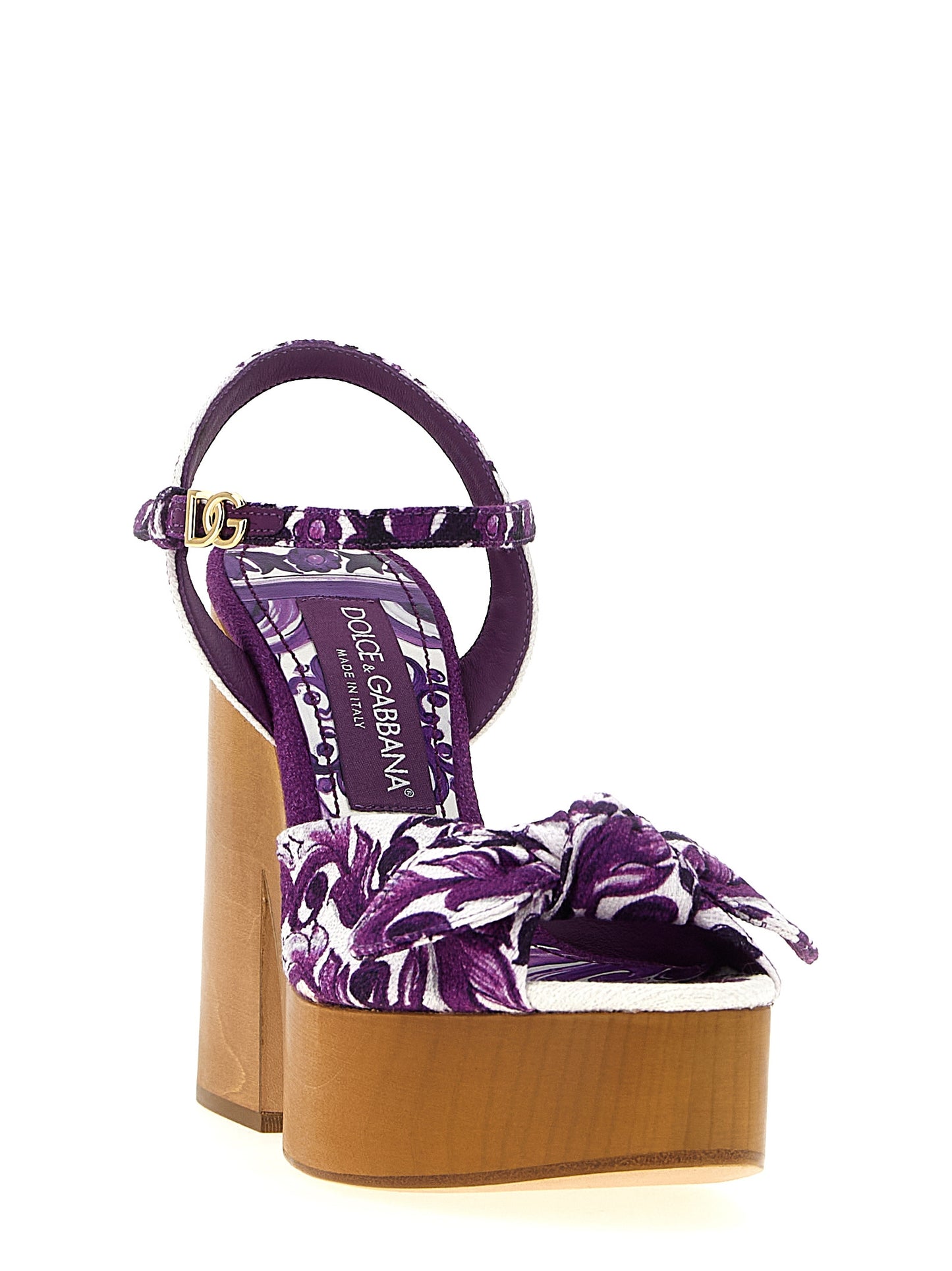 Purple Cotton Stiletto Heel Sandals